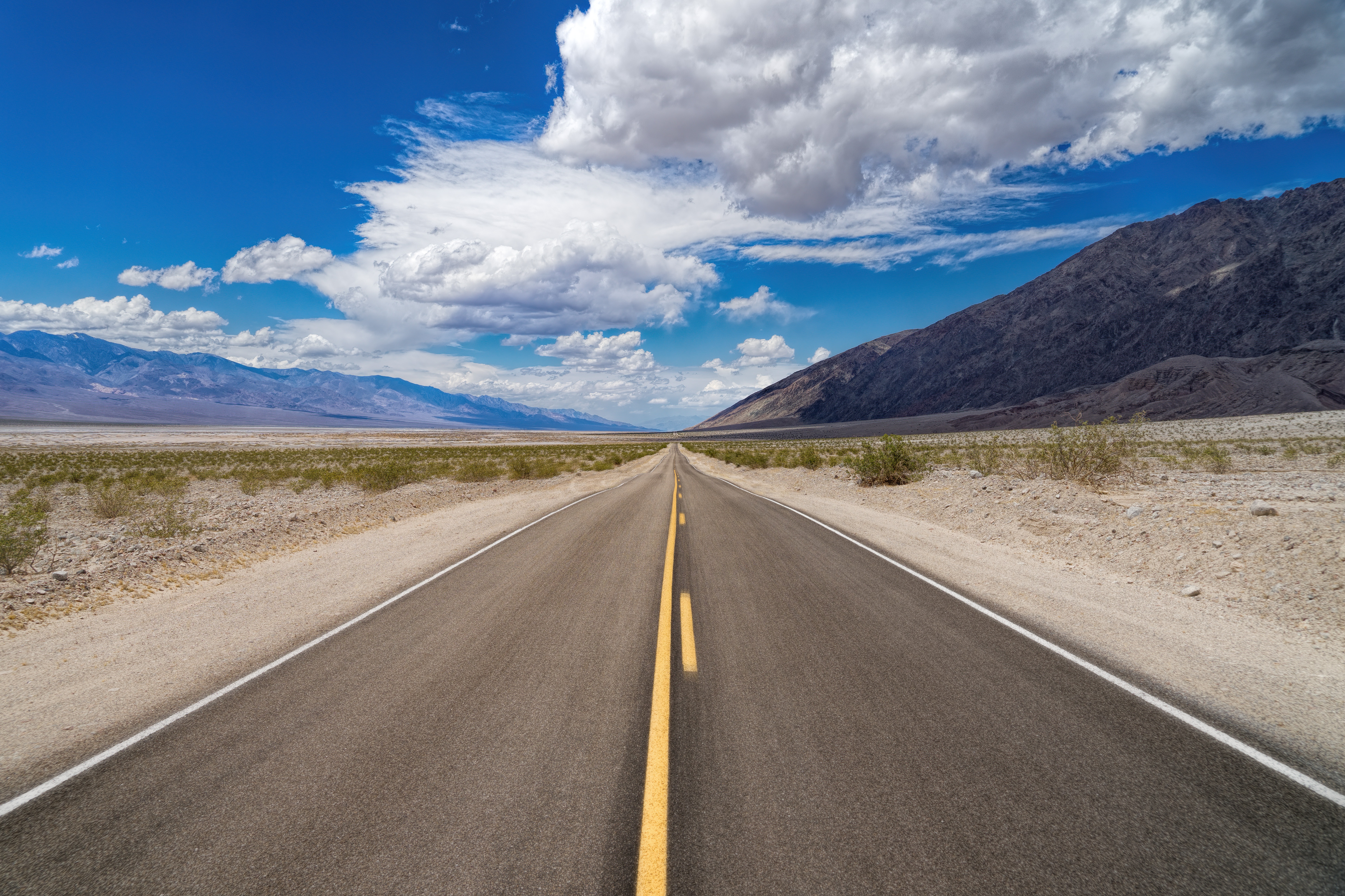 Download mobile wallpaper Landscape, Nature, Desert, Usa, Road, California, Cloud, Man Made for free.