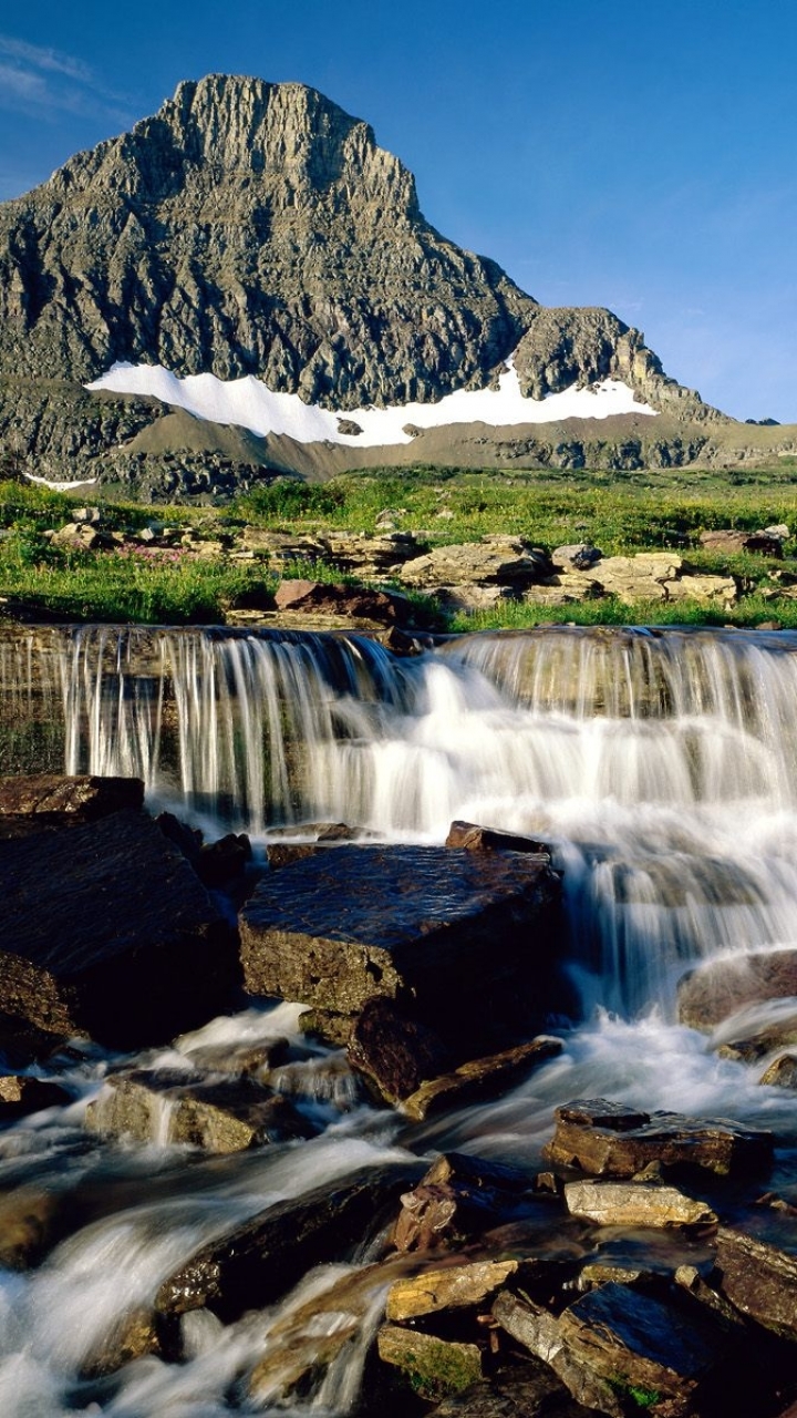 earth, waterfall, glacier national park, montana, waterfalls