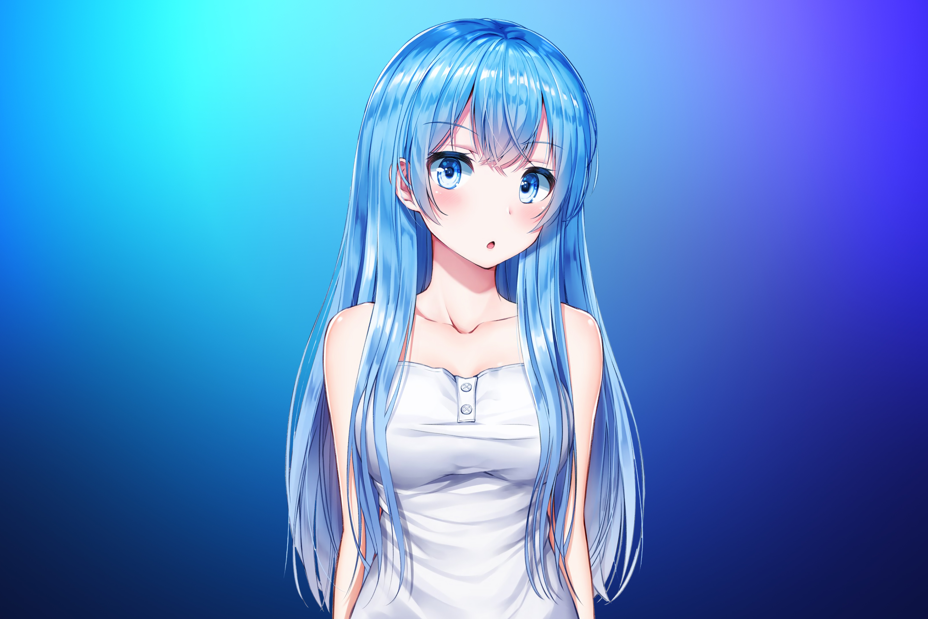 Laden Sie das Blaue Augen, Original, Blaue Haare, Animes, Lange Haare-Bild kostenlos auf Ihren PC-Desktop herunter