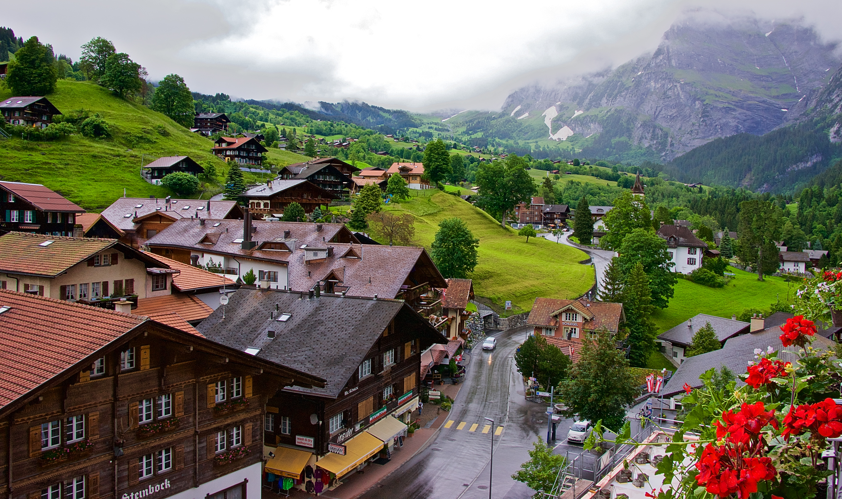 Free download wallpaper Landscape, Mountain, House, Village, Switzerland, Man Made on your PC desktop