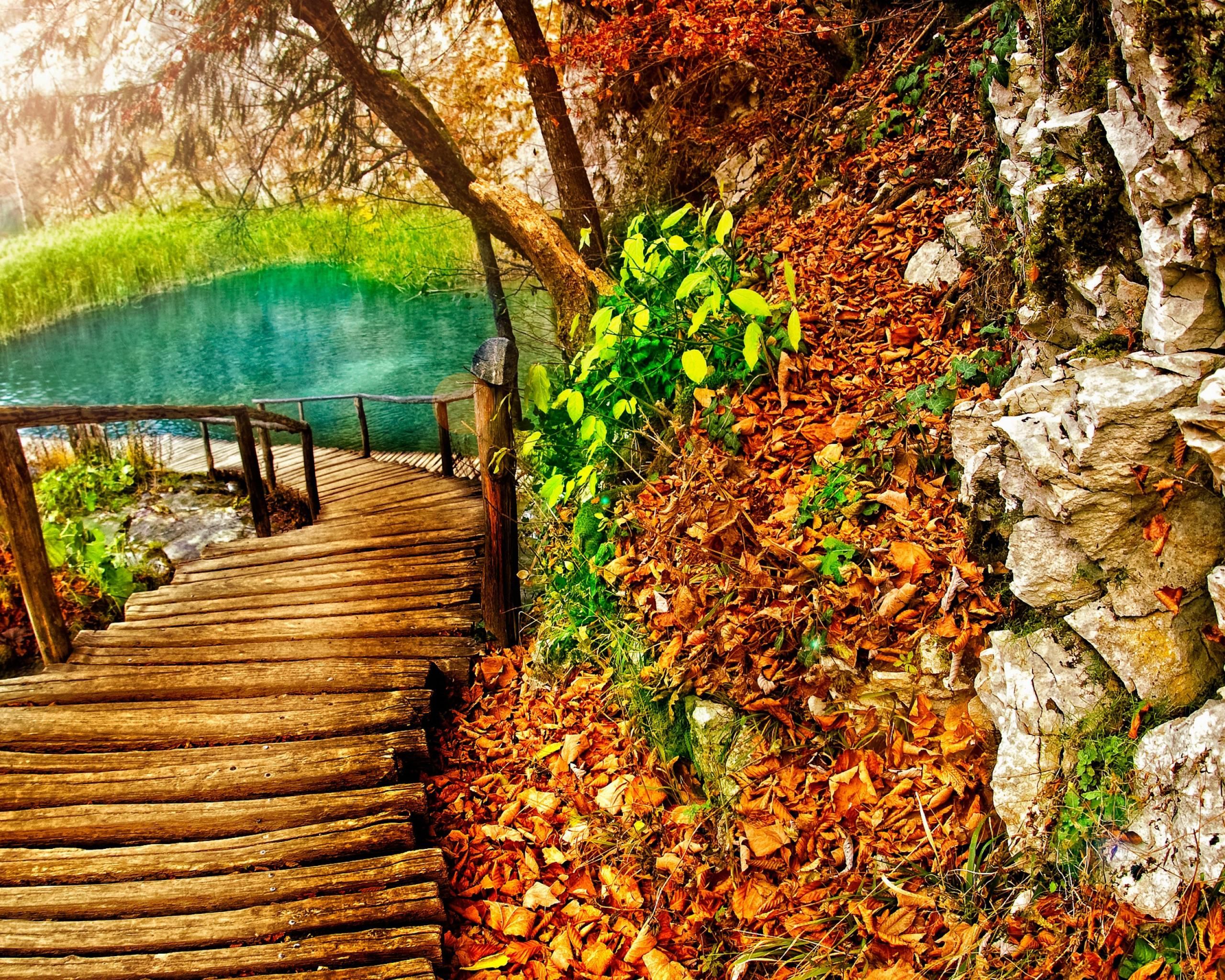 Скачать обои бесплатно Осень, Озеро, Сделано Человеком, Дощатый Настил картинка на рабочий стол ПК