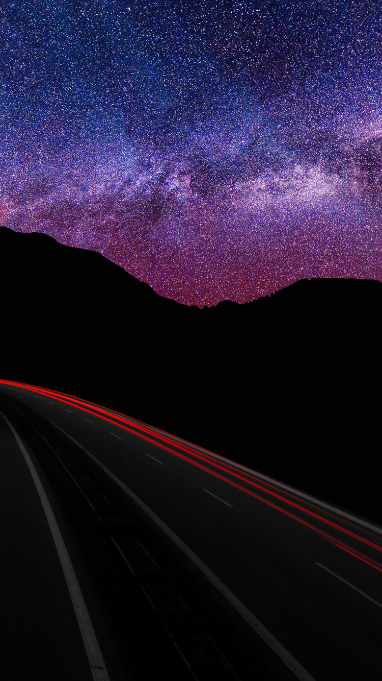 Download mobile wallpaper Stars, Night, Mountain, Silhouette, Road, Milky Way, Sci Fi, Time Lapse for free.