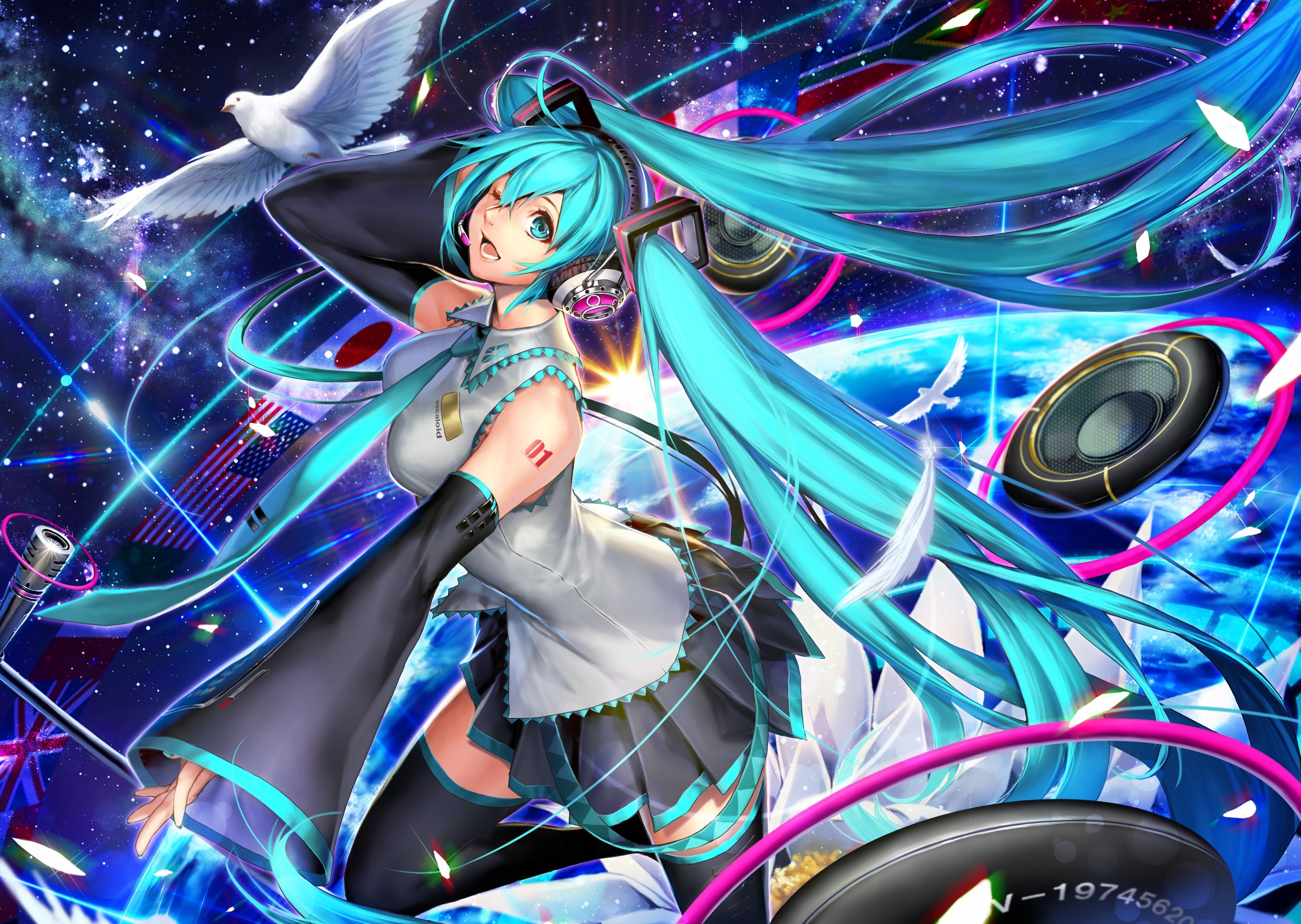 Download mobile wallpaper Music, Anime, Vocaloid, Blue Eyes, Blue Hair, Hatsune Miku, Twintails for free.