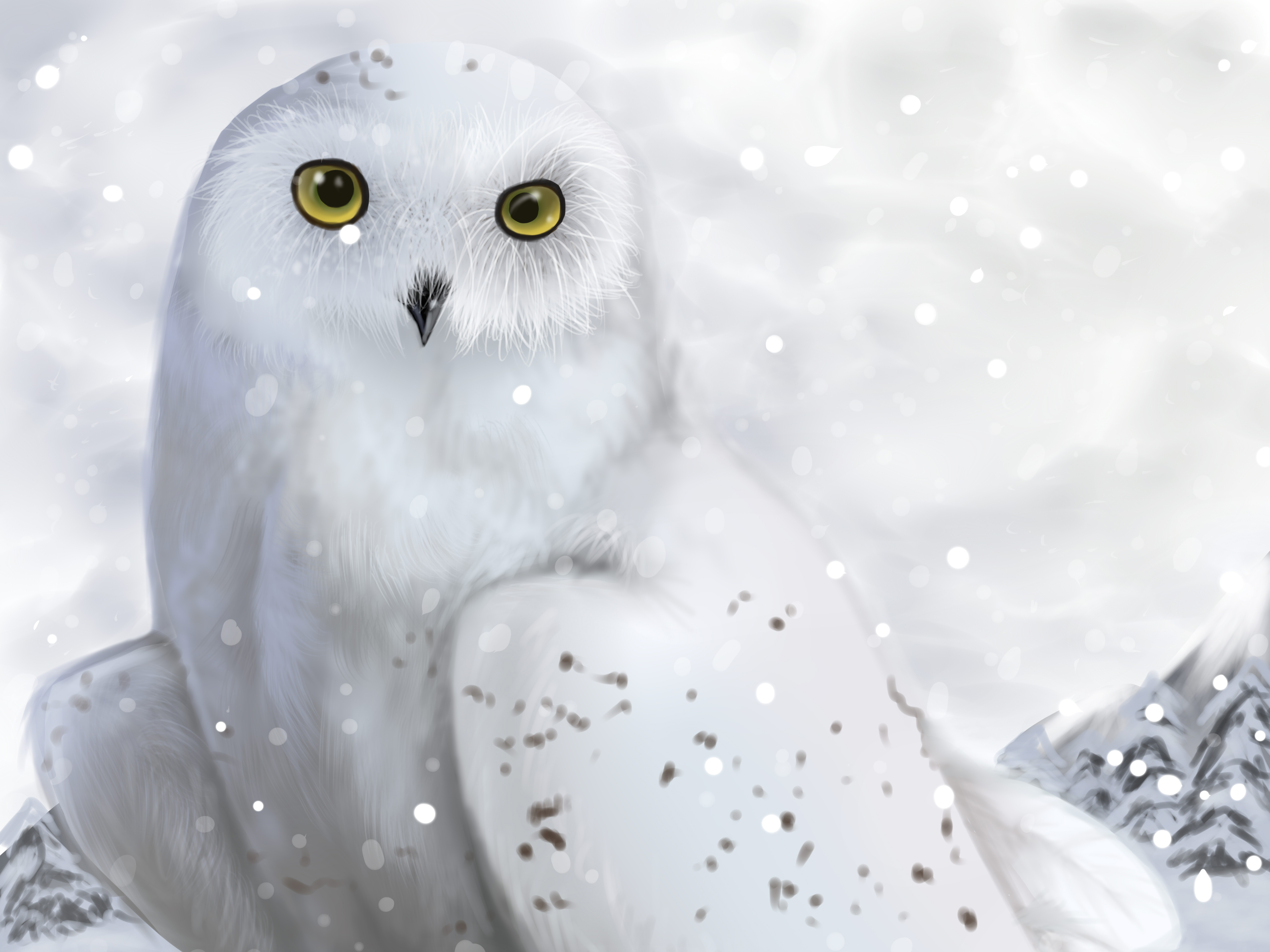 Laden Sie das Tiere, Vögel, Eule, Vogel, Malerei, Schnee Eule-Bild kostenlos auf Ihren PC-Desktop herunter