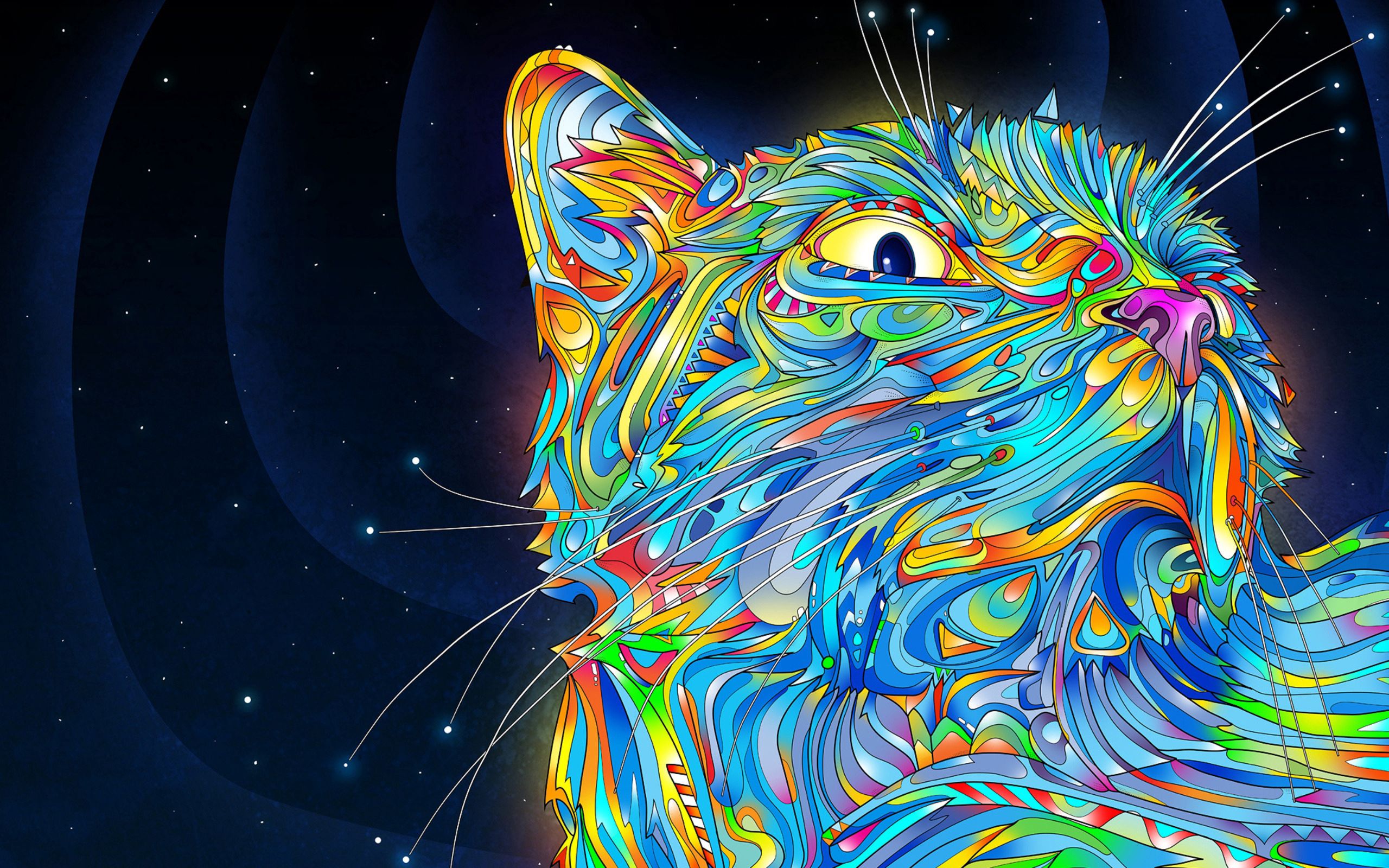 motley, multicolored, abstract, vector, cat, paints