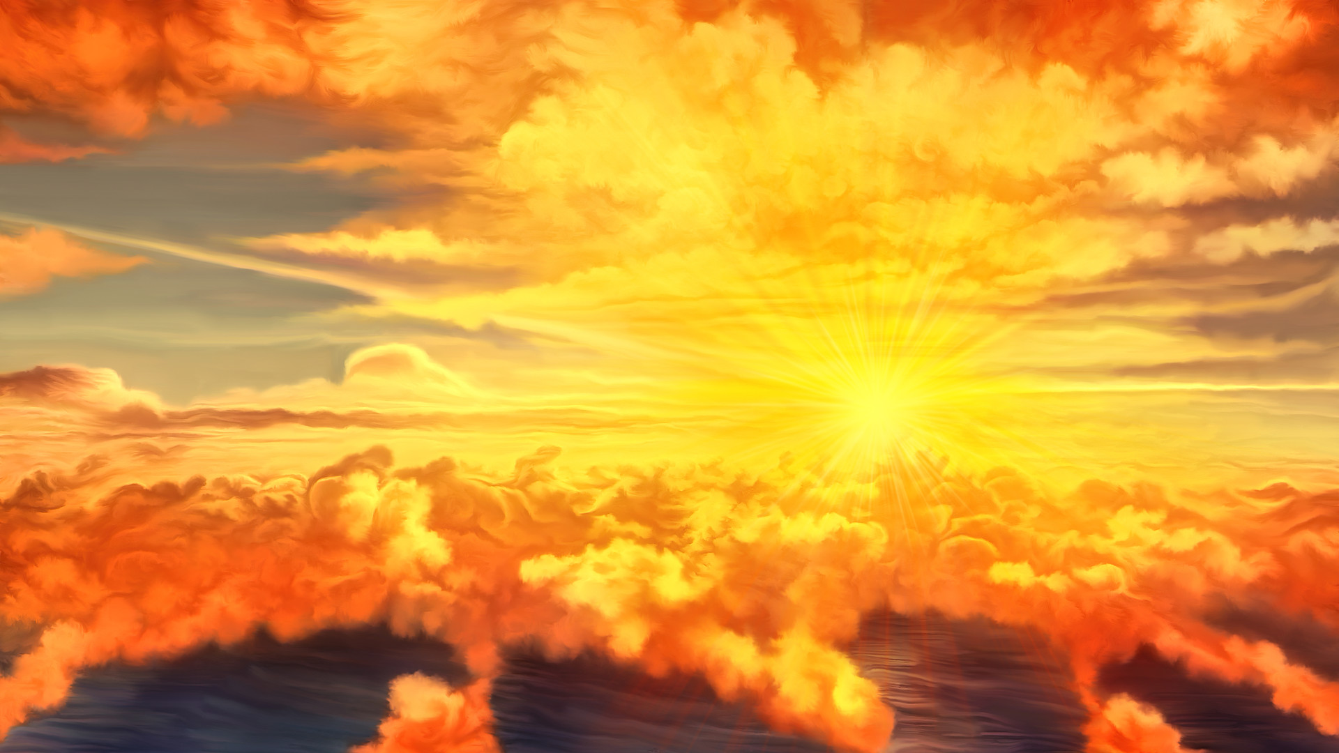 Download mobile wallpaper Sunset, Sky, Sun, Artistic, Cloud, Scenery, Sunbeam for free.