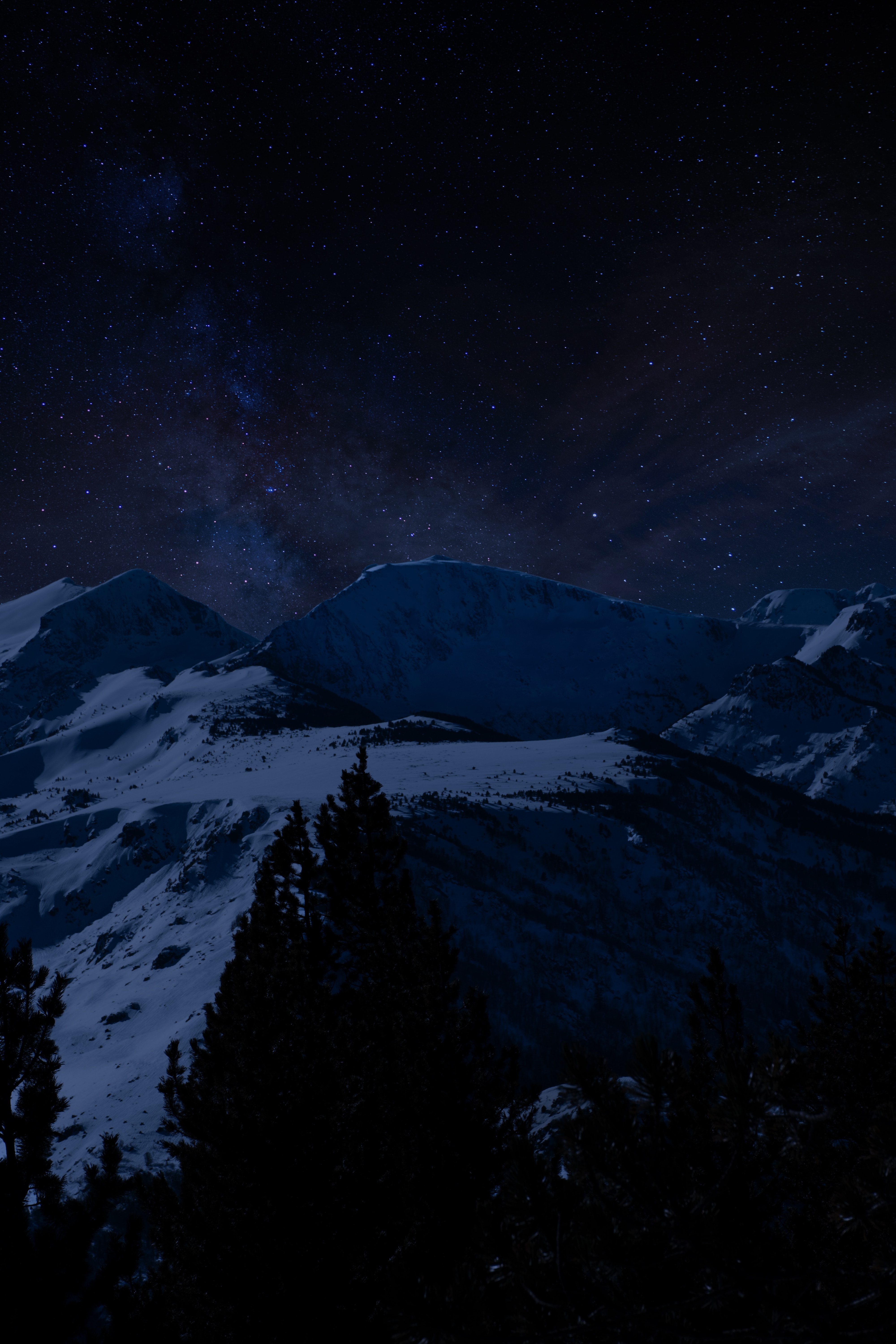 starry sky, snow covered, mountains, nature, night, snowbound HD wallpaper