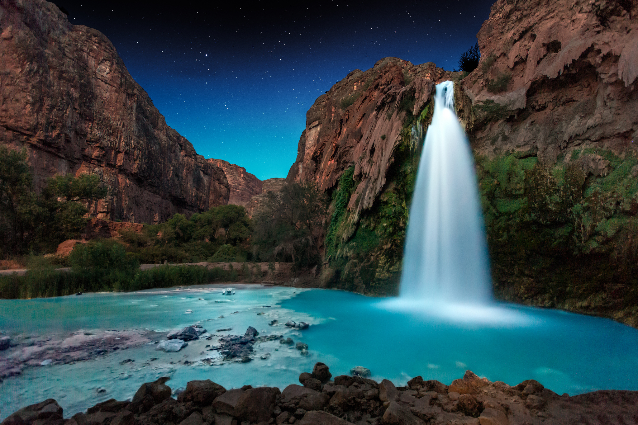 Free download wallpaper Night, Waterfalls, Waterfall, Earth, Havasu Falls on your PC desktop
