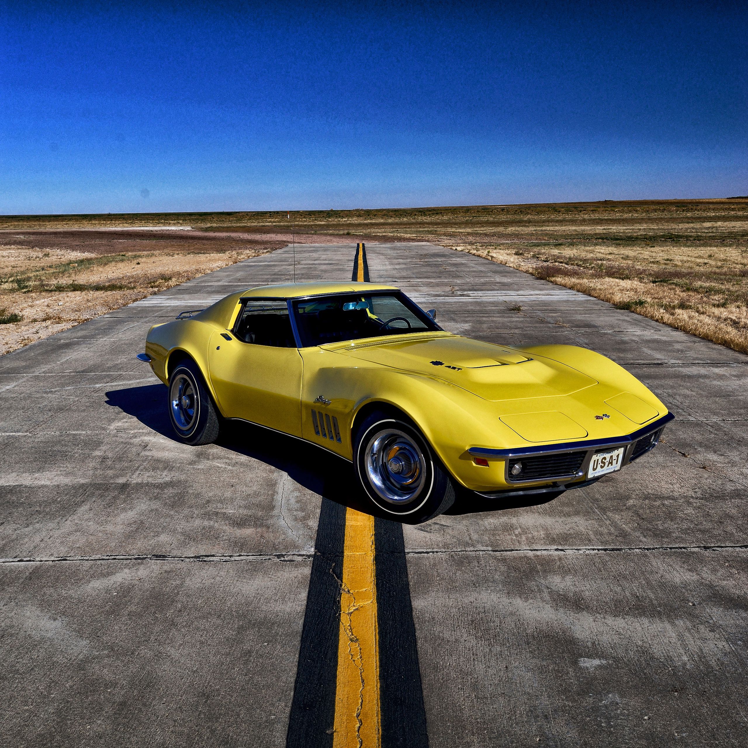 134768 скачать картинку corvette, шевроле (chevrolet), тачки (cars), желтый, 1969 - обои и заставки бесплатно