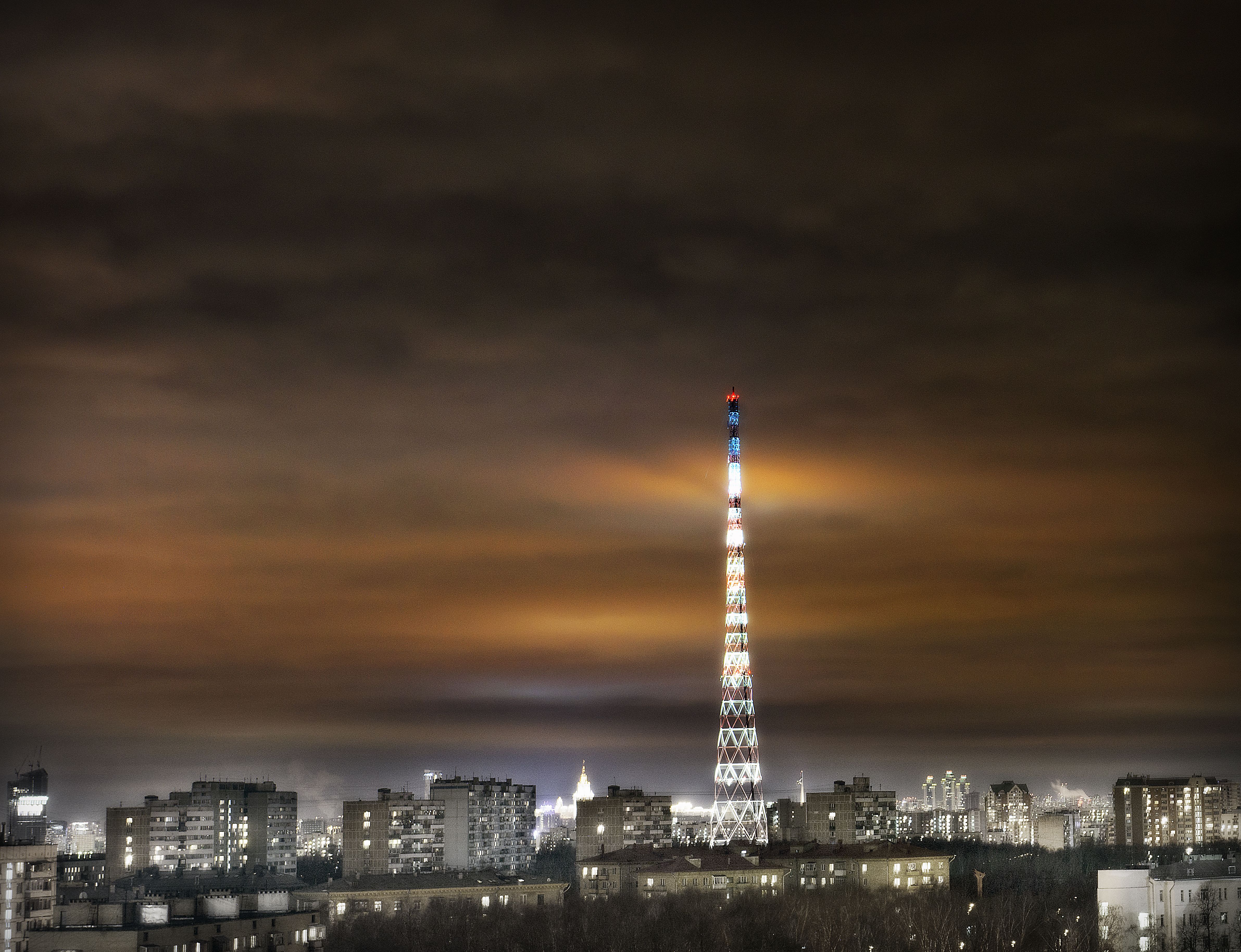 Download mobile wallpaper Cities, Night, Building, Light, Moscow, Man Made for free.