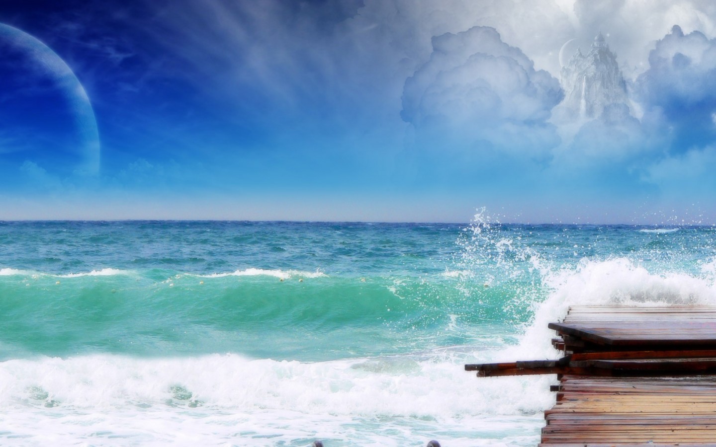 Download mobile wallpaper Clouds, Landscape, Sky, Sea, Waves for free.