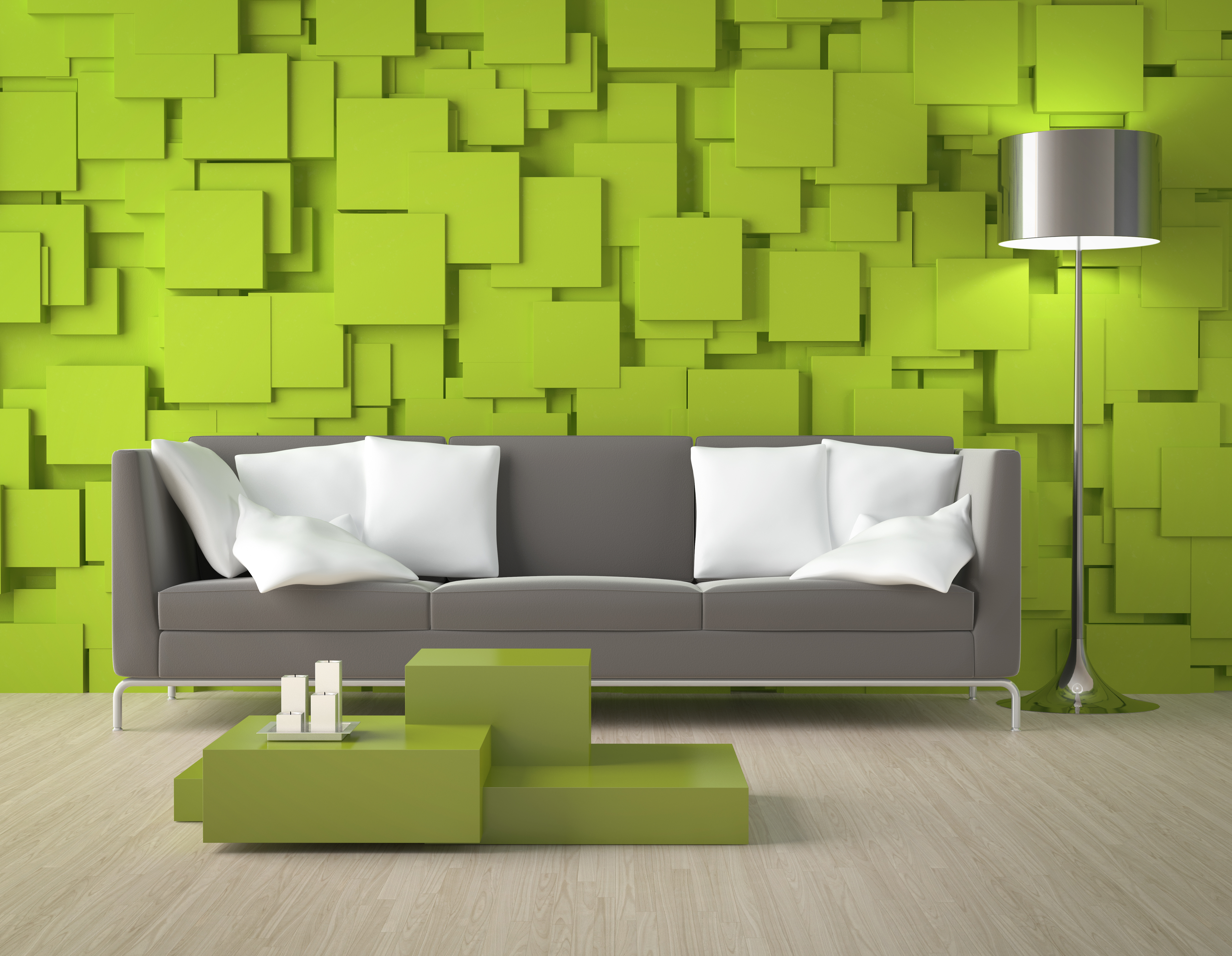 sofa, lamp, man made, room, green, living room