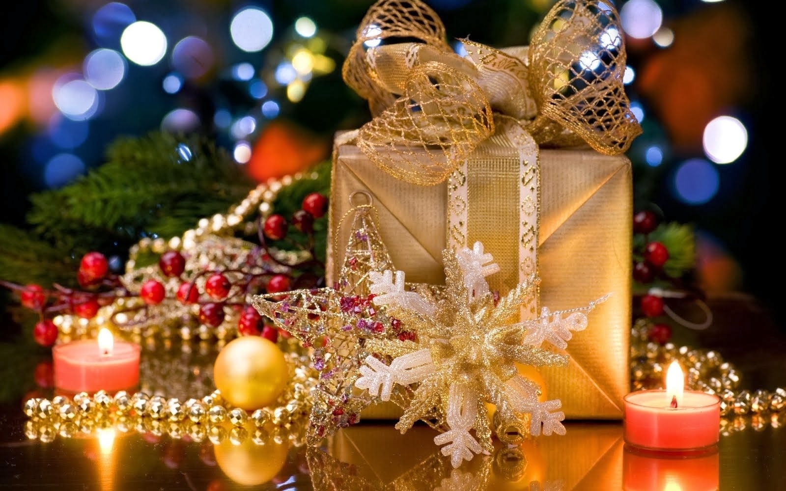 PCデスクトップに装飾, クリスマス, キャンドル, ライト, 贈り物, スノーフレーク, 星, ホリデー画像を無料でダウンロード