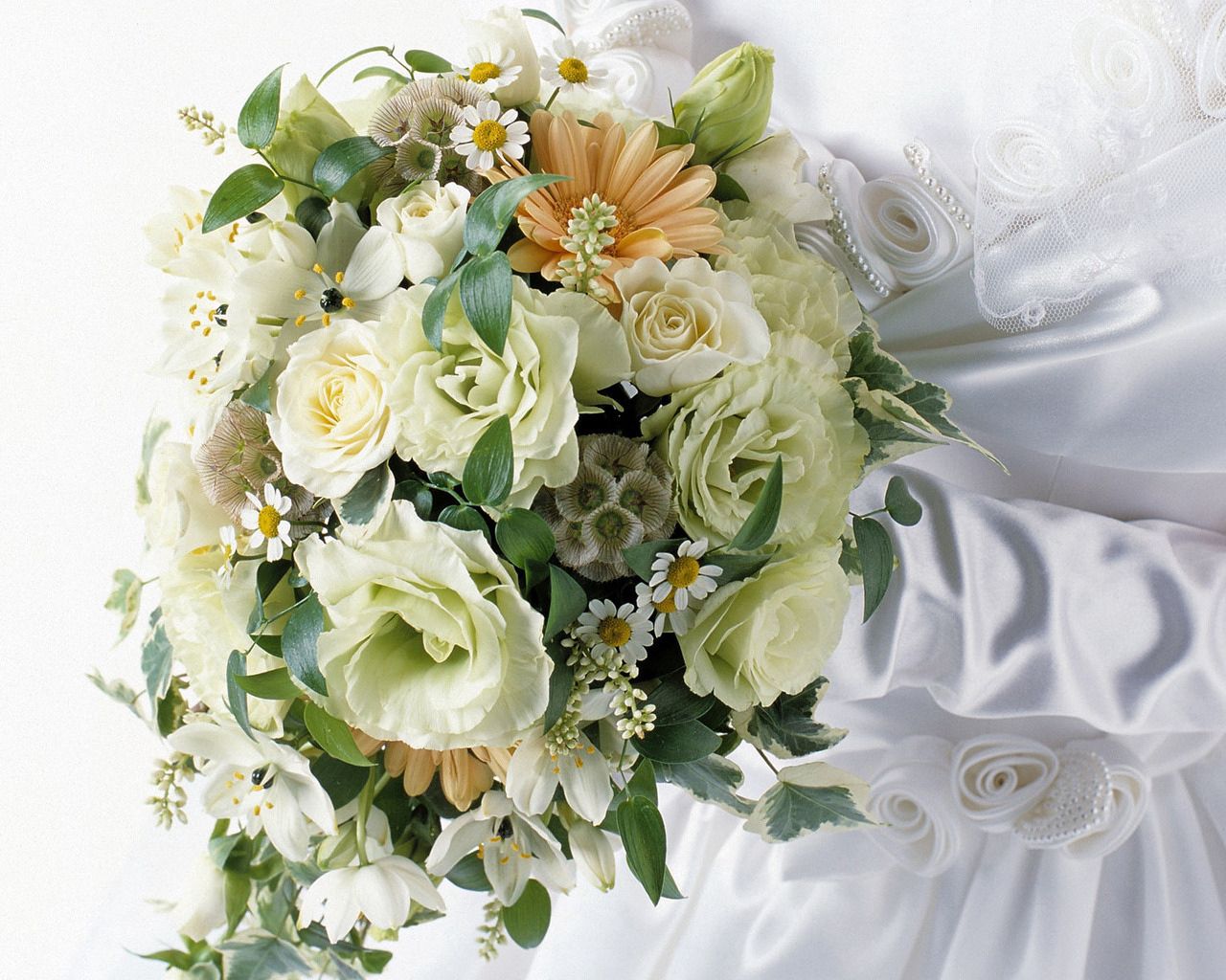 Download mobile wallpaper Bride, Bouquet, Flowers, Camomile, Gerberas, Roses for free.