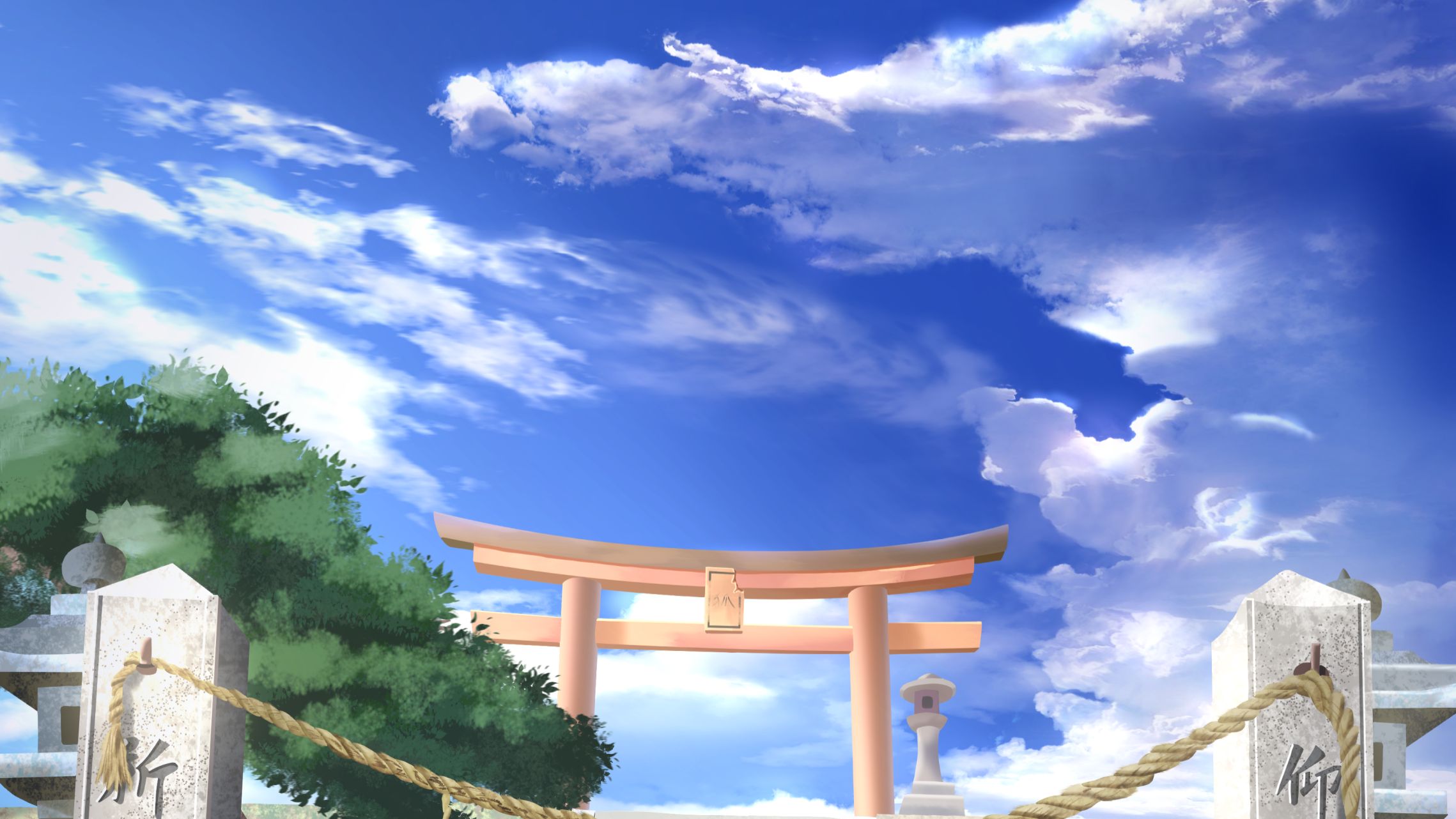 Free download wallpaper Anime, Sky, Torii, Shrine on your PC desktop