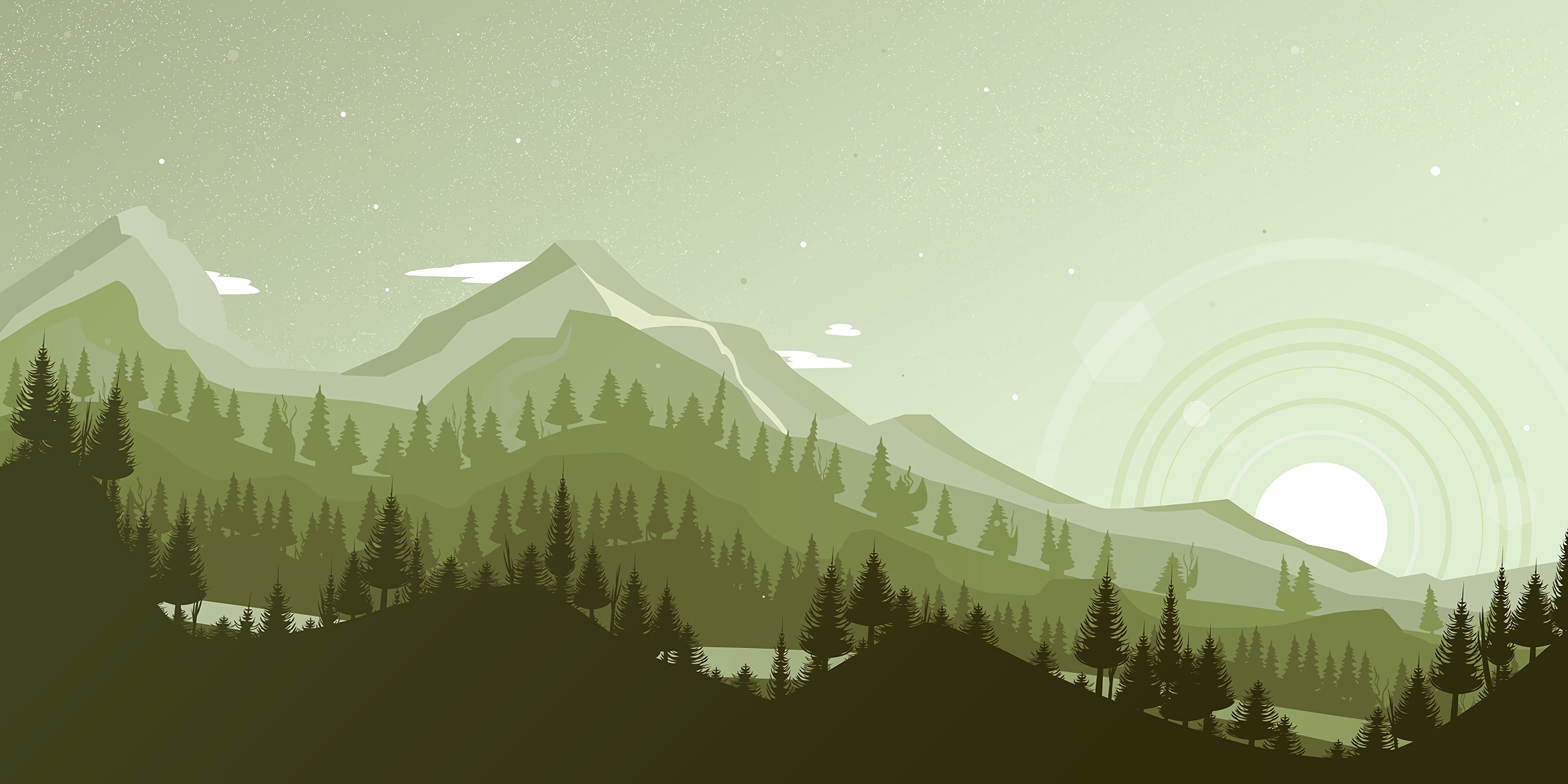 Desktop FHD vector, landscape, sunset, mountains