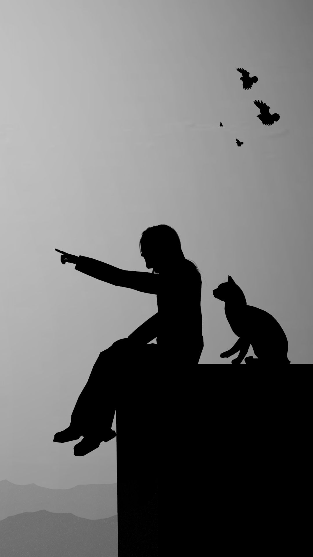 Handy-Wallpaper Katze, Traurig, Schwarz Weiß, Künstlerisch kostenlos herunterladen.