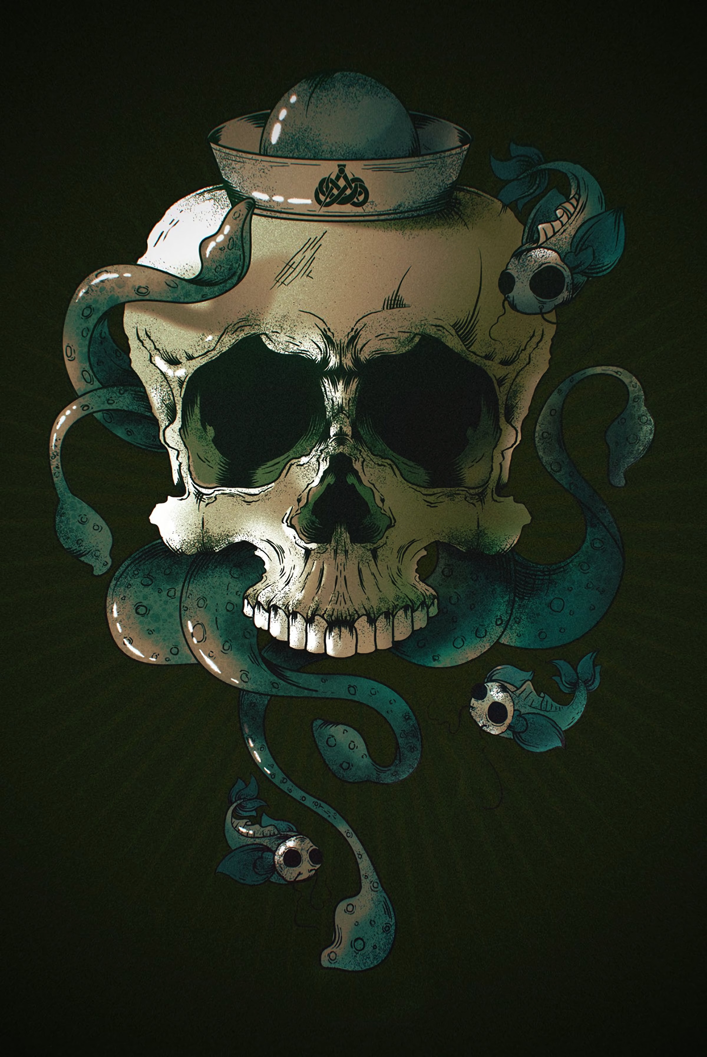 Free download wallpaper Skeleton, Fishes, Skull, Art on your PC desktop