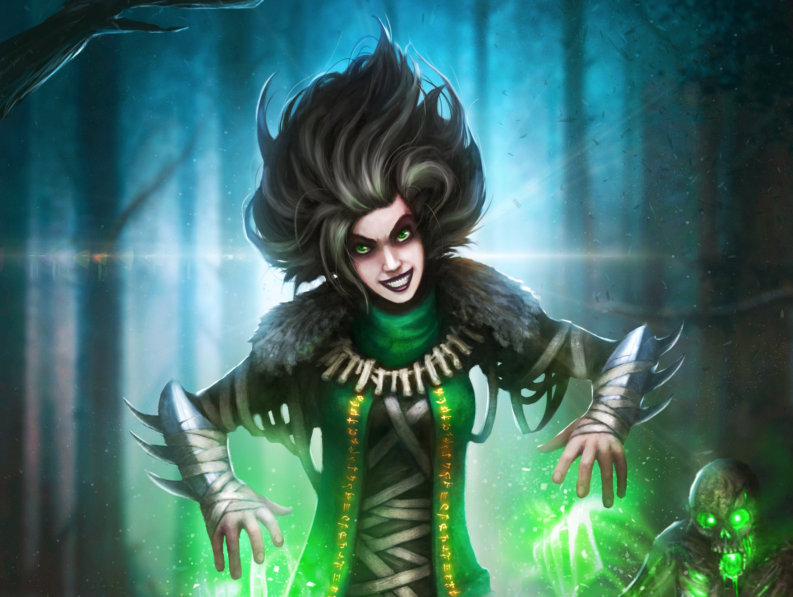Download mobile wallpaper Magic, Fantasy, Green Eyes, Witch, Black Hair for free.