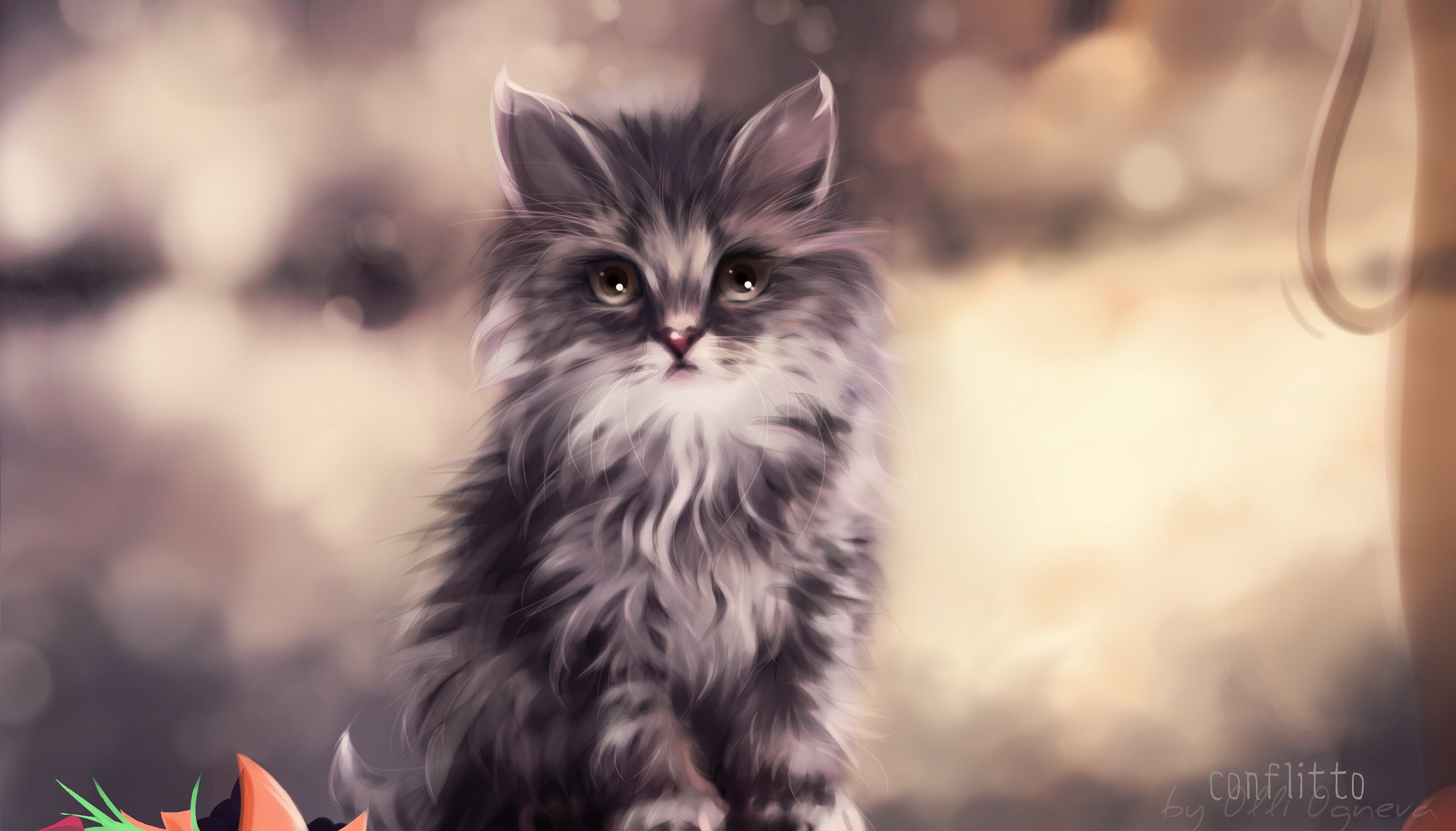 Download mobile wallpaper Cat, Kitten, Painting, Artistic for free.