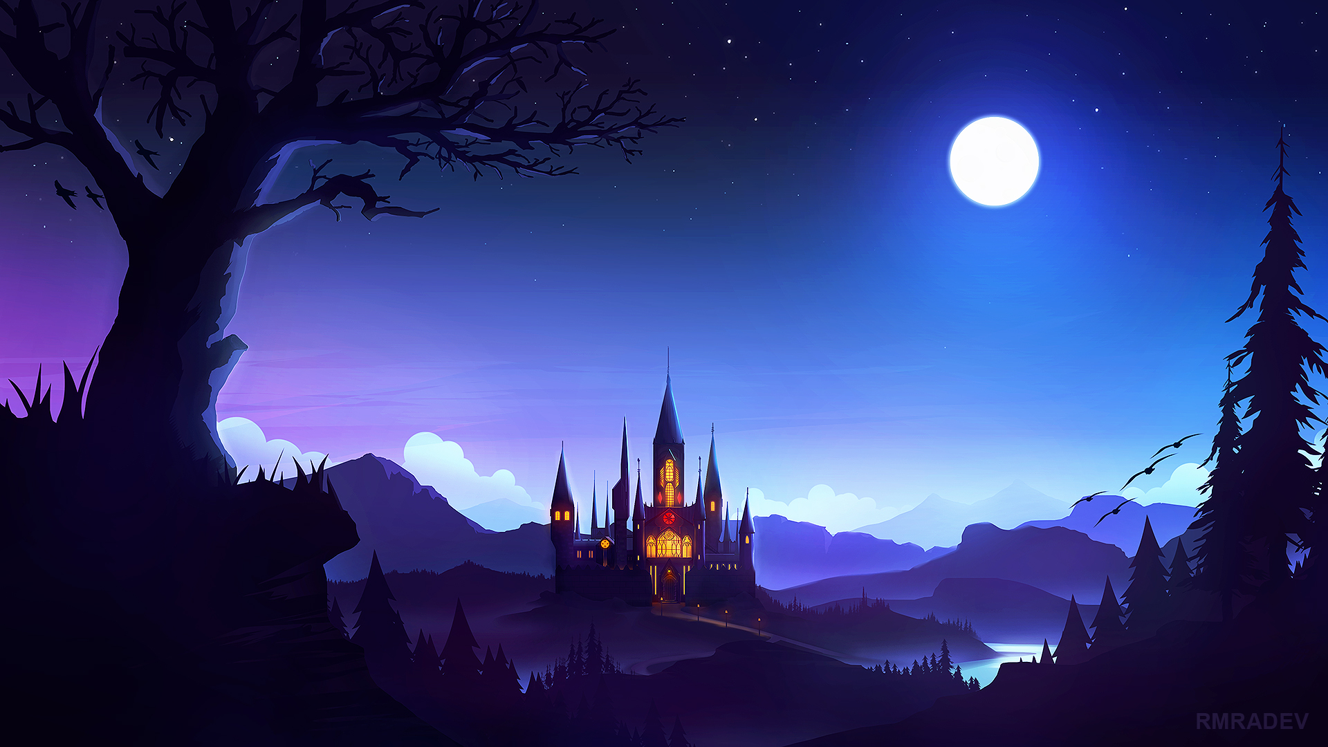 Download mobile wallpaper Fantasy, Moon, Castles, Castle for free.