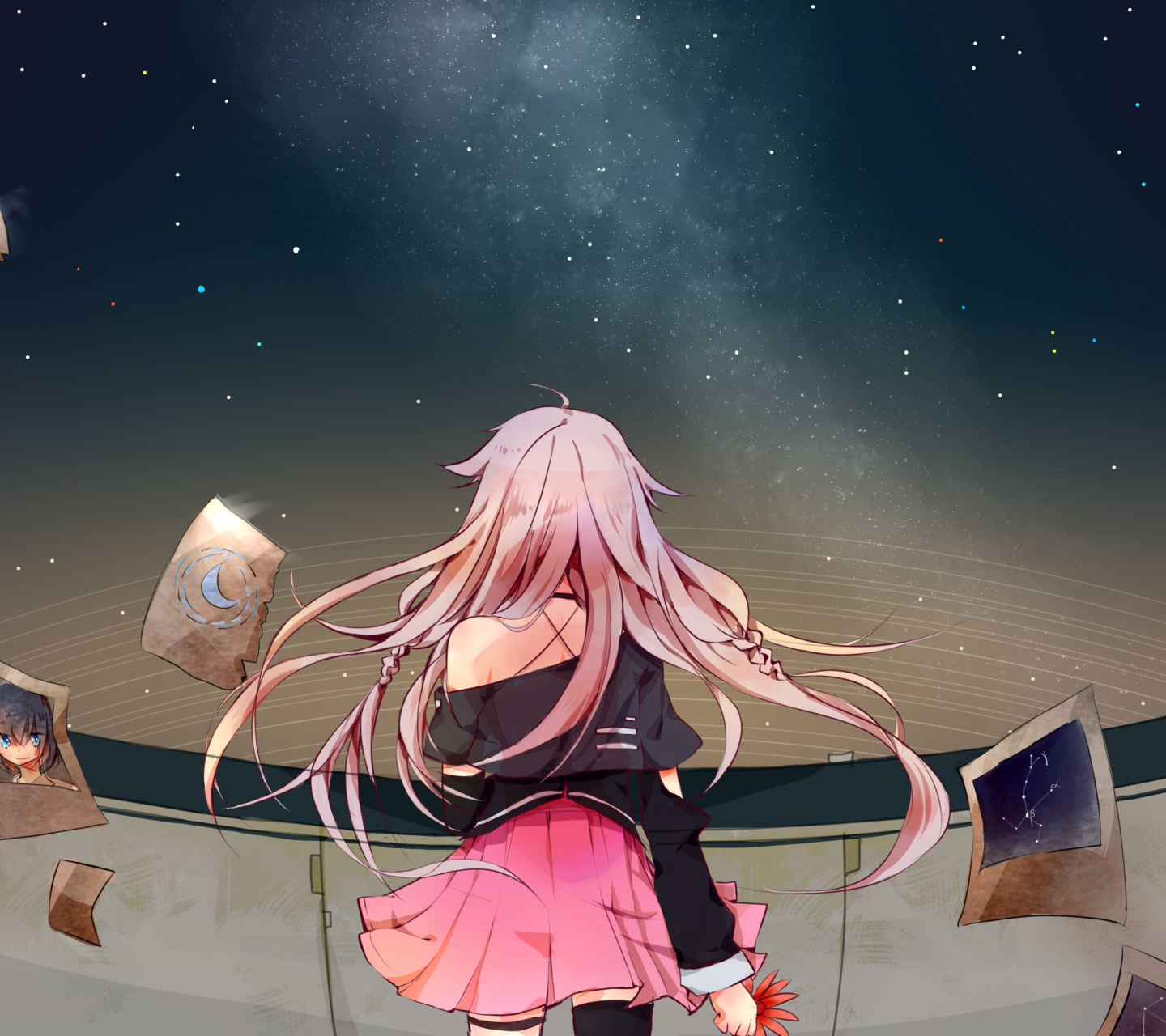 Descarga gratuita de fondo de pantalla para móvil de Cielo, Estrellas, Vocaloid, Falda, Animado, Cabello Rosado, Pelo Largo, Trenza, Ai (Vocaloid).