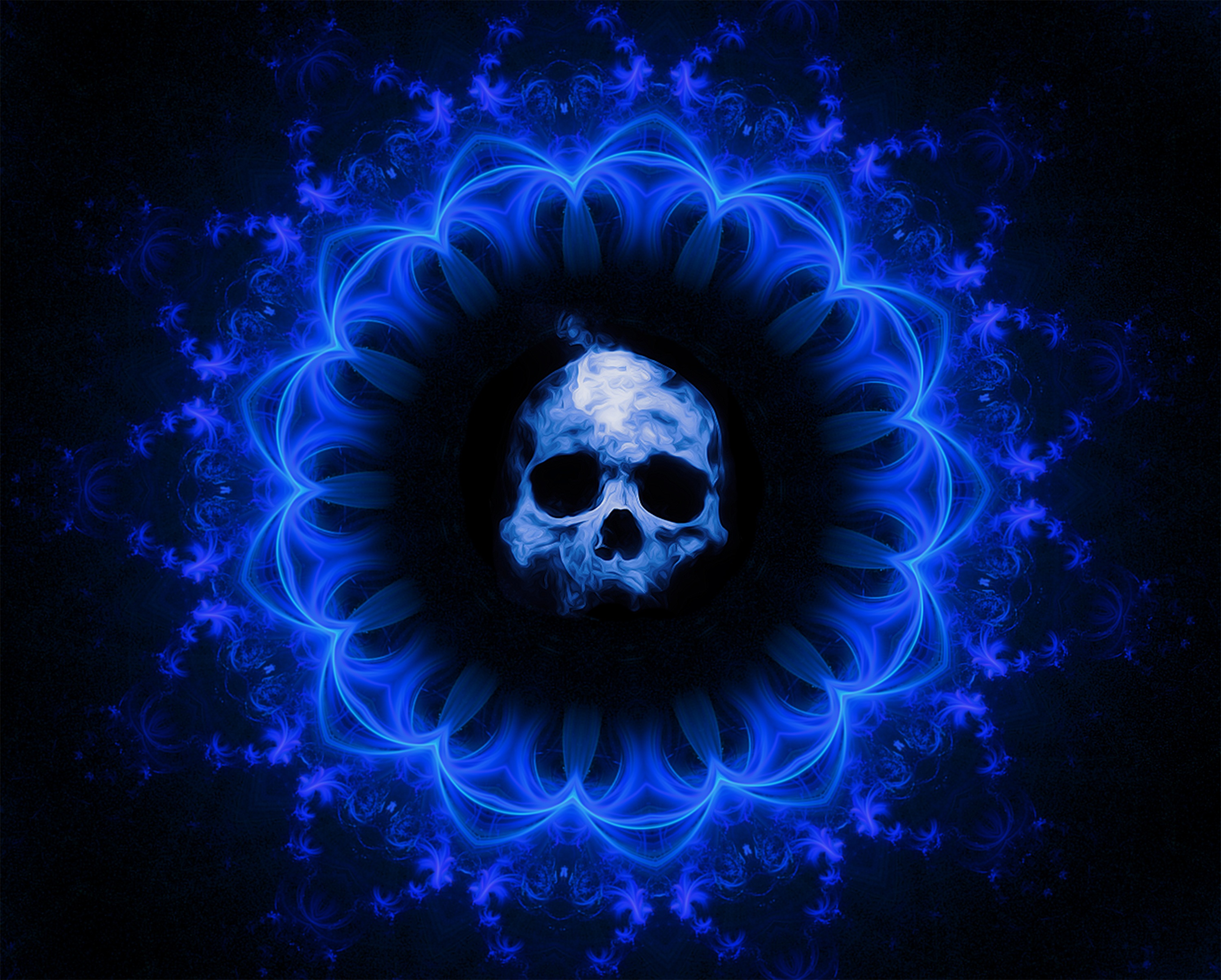 gothic, skull, patterns, blue, dark, dark background