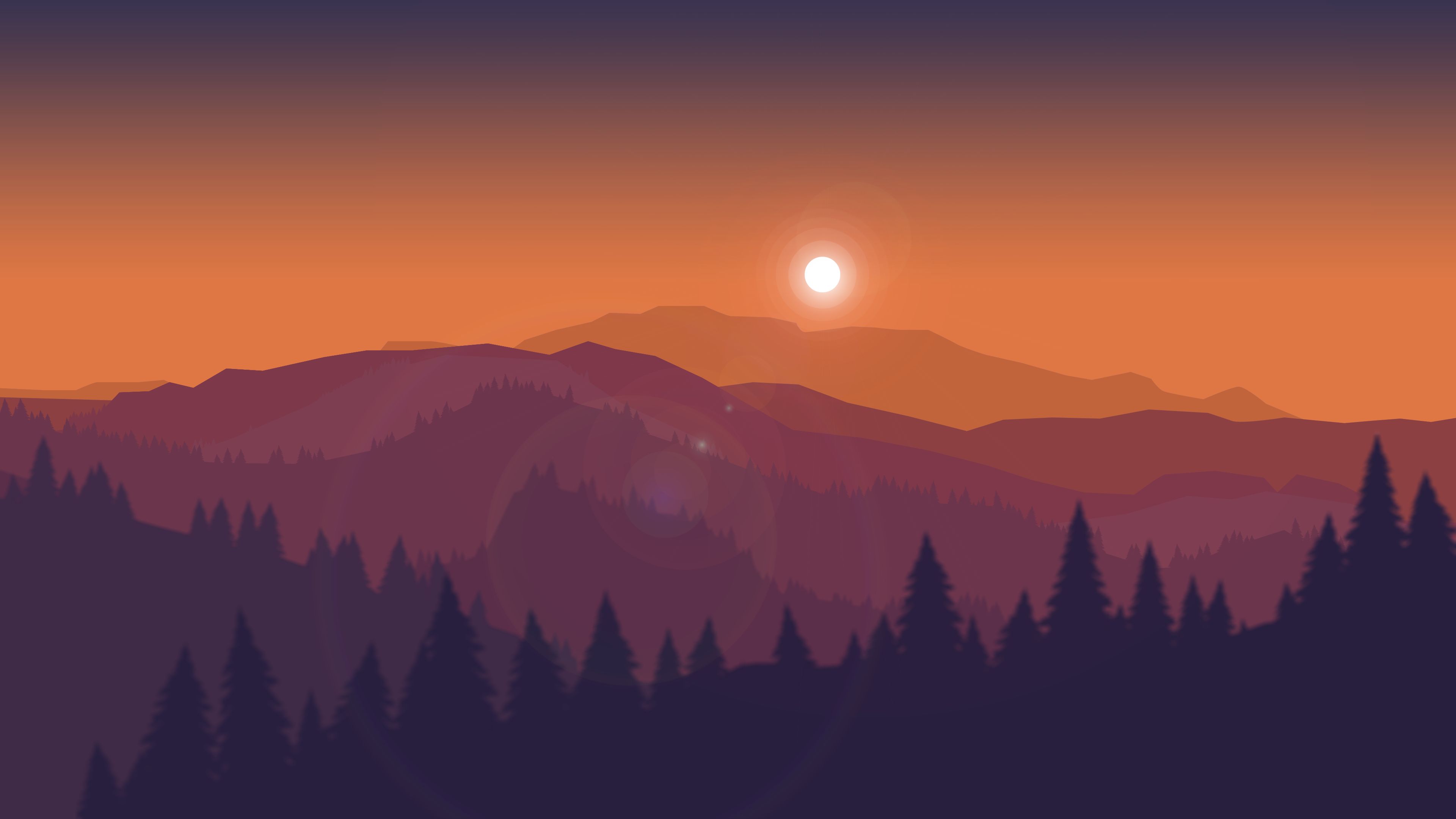 Download mobile wallpaper Landscape, Sunset, Sky, Mountain, Forest, Artistic, Minimalist for free.