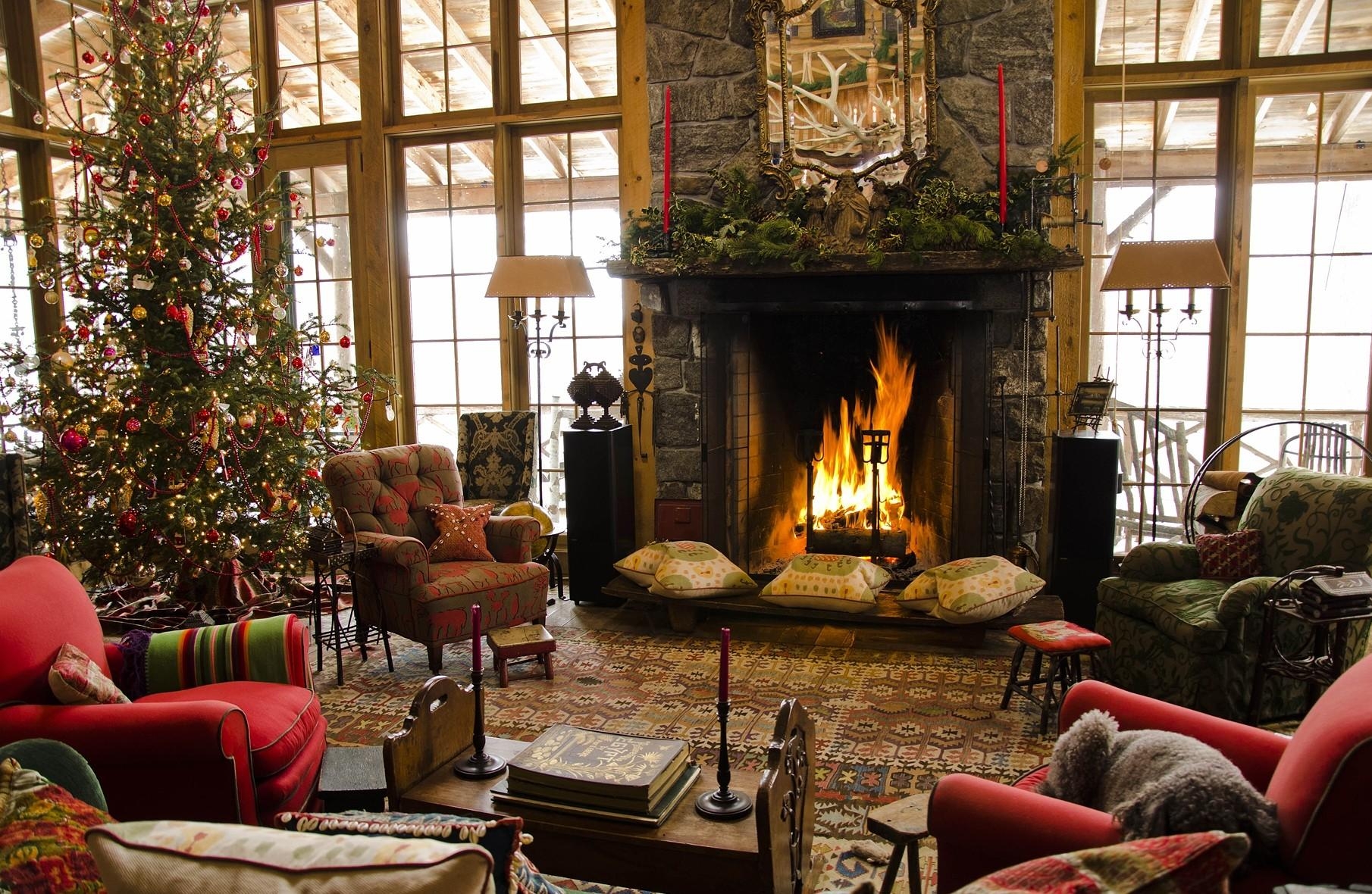 house, comfort, christmas, holidays, spruce, fir, coziness, chairs, fireplace, armchairs