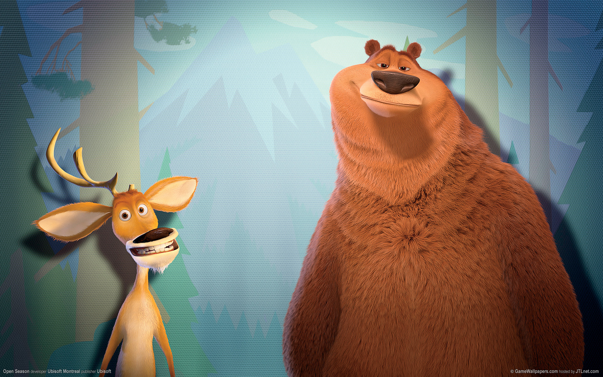 cartoon, background, animals, bears, deers, turquoise Full HD