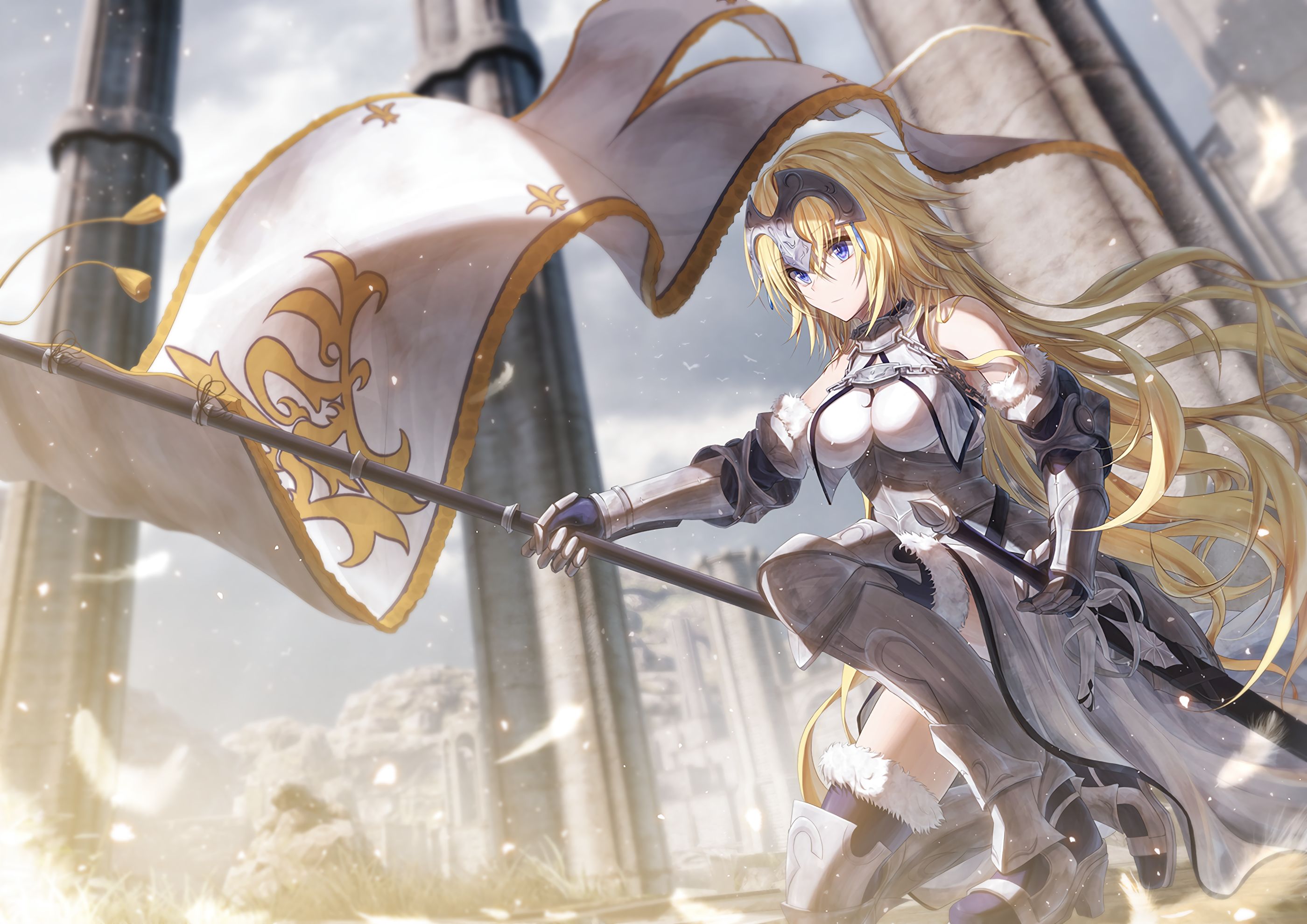 Download mobile wallpaper Anime, Blonde, Blue Eyes, Long Hair, Woman Warrior, Fate/grand Order, Jeanne D'arc (Fate Series), Ruler (Fate/apocrypha), Banner, Fate Series for free.