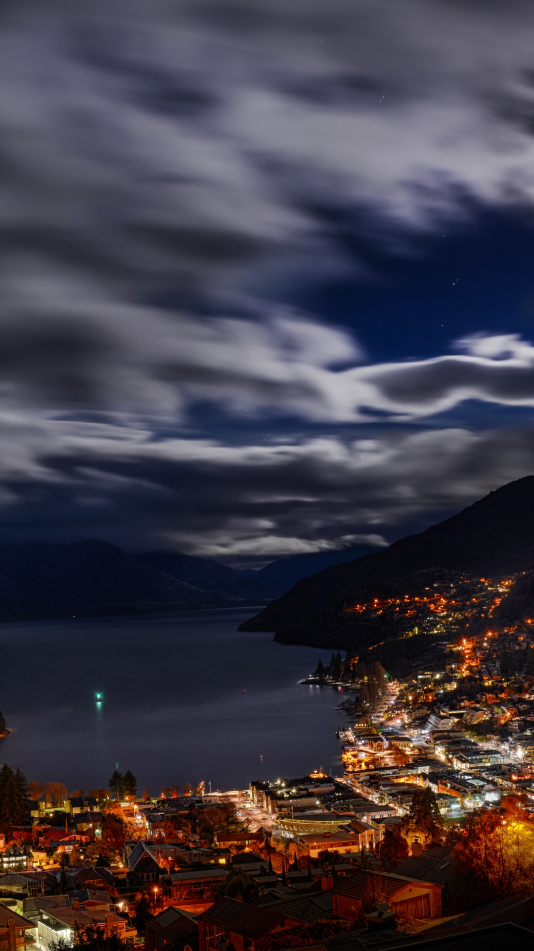 Download mobile wallpaper Cities, Sky, Night, New Zealand, Cloud, Town, Man Made, Queenstown (New Zealand) for free.