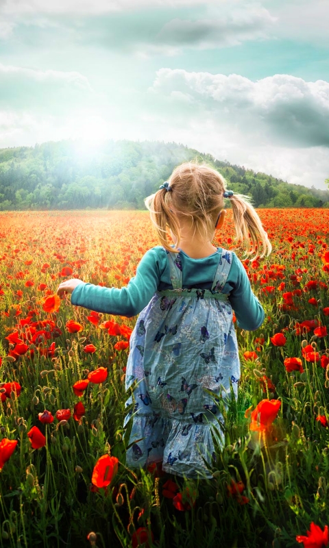 Download mobile wallpaper Field, Child, Poppy, Photography, Running, Little Girl for free.