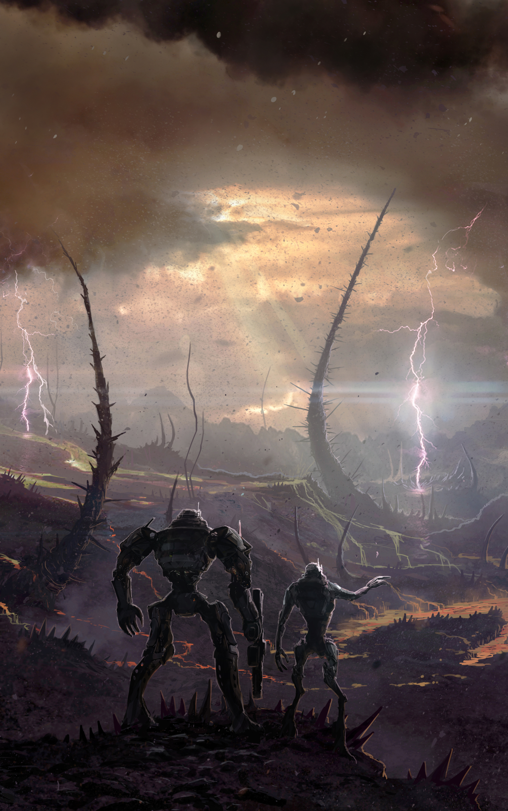 Download mobile wallpaper Landscape, Lightning, Warrior, Sci Fi for free.