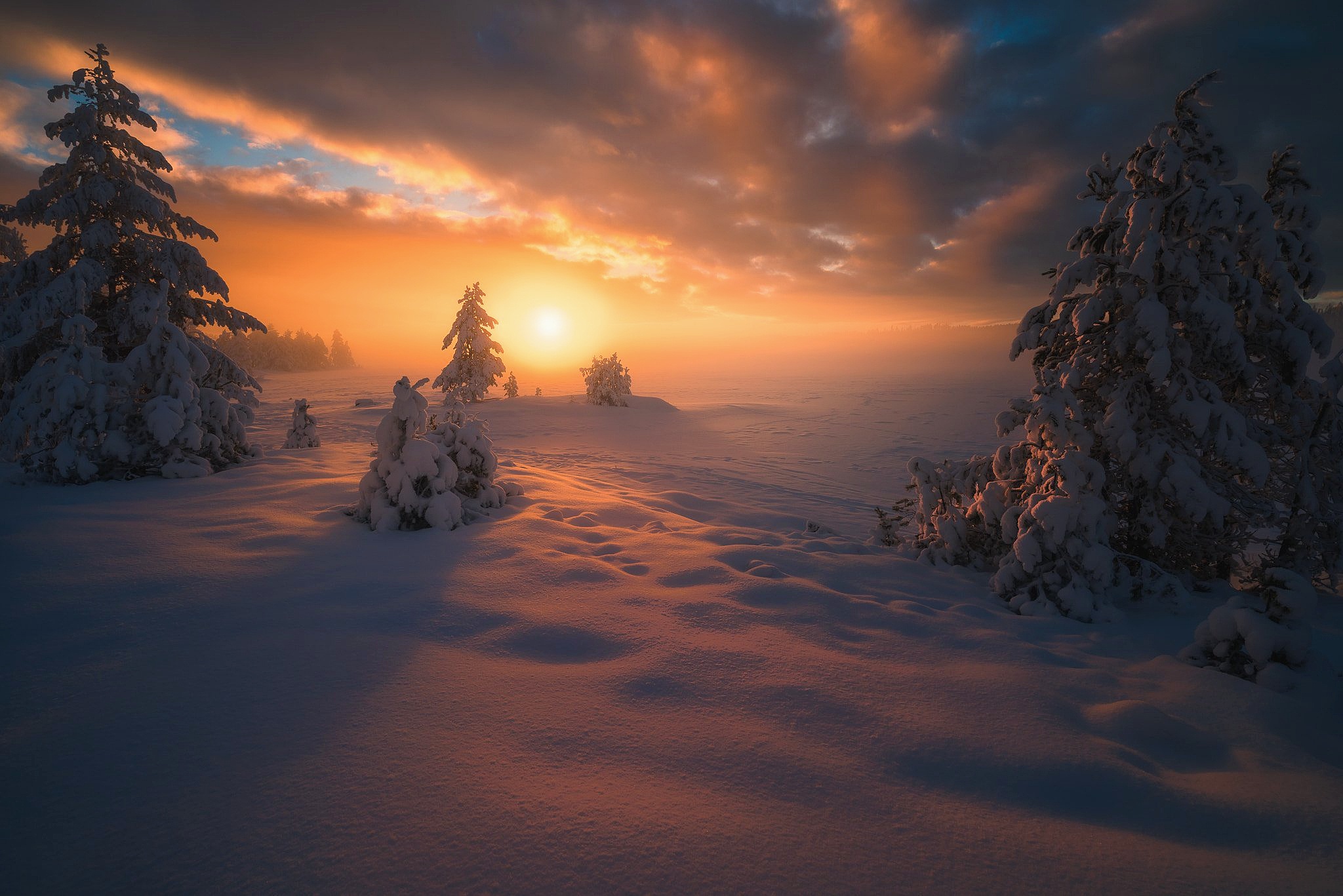 Free download wallpaper Winter, Sunset, Snow, Earth on your PC desktop