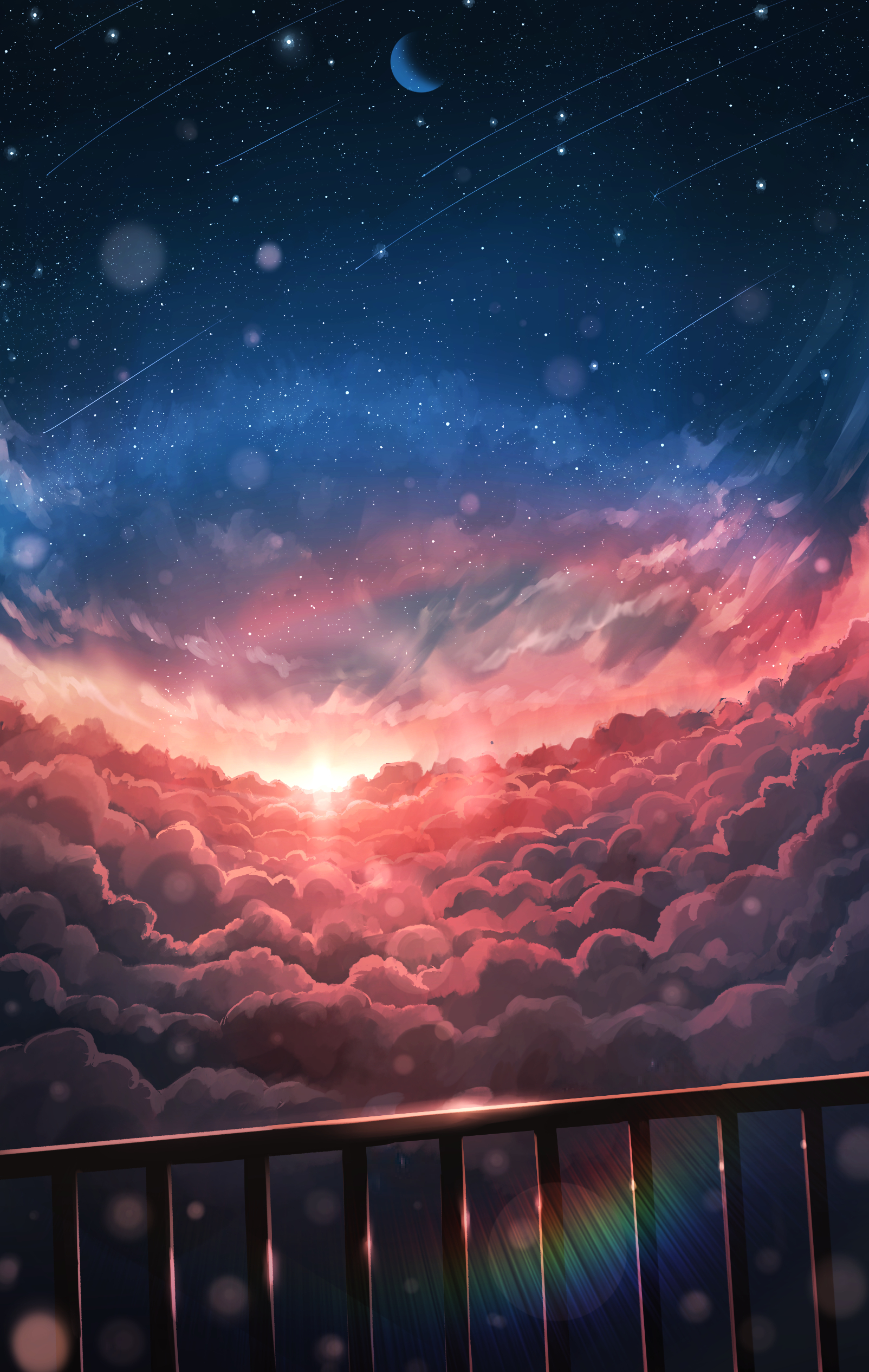 Download mobile wallpaper Clouds, Sky, Flash, Glare, Art, Shine, Light for free.