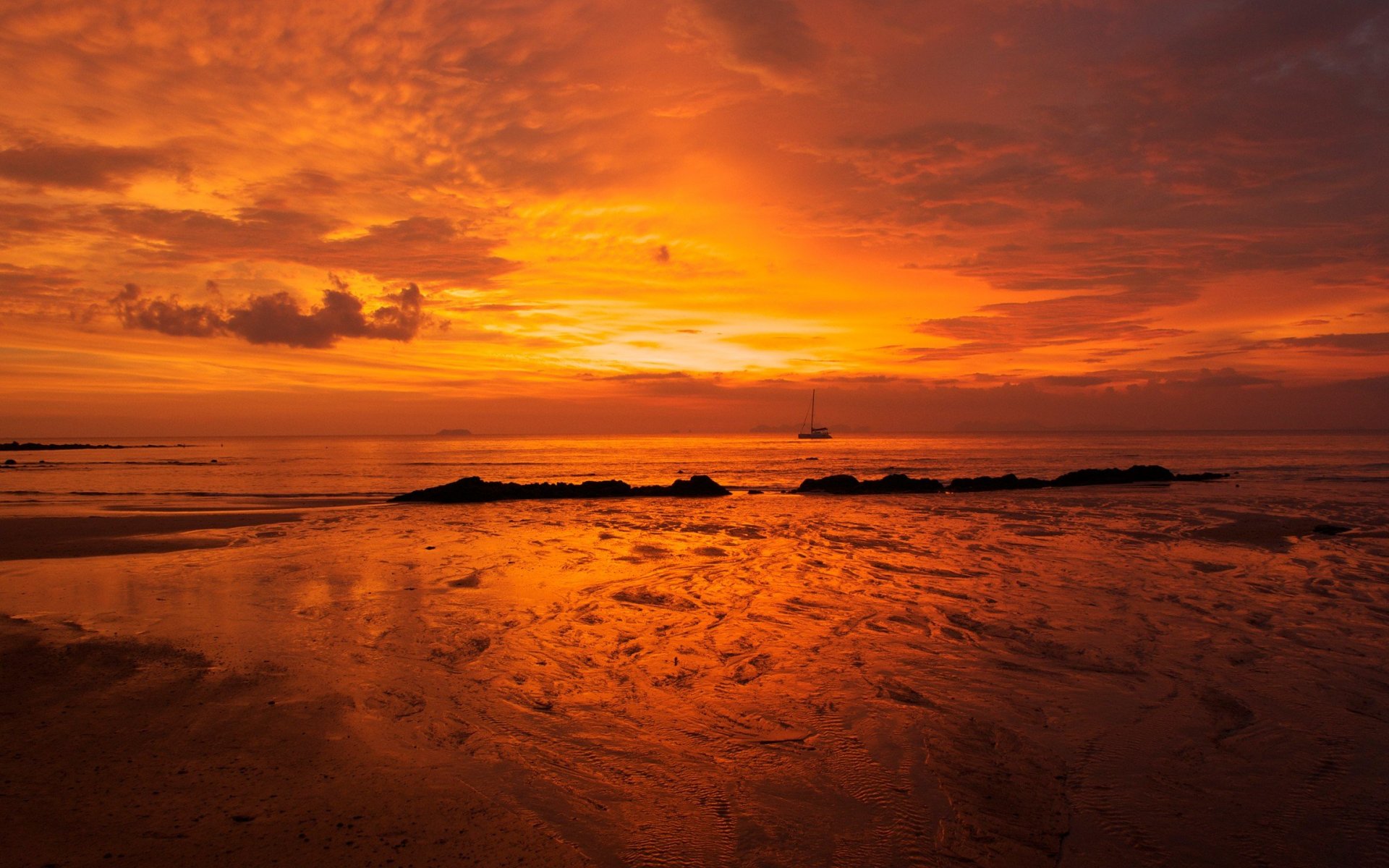 Free download wallpaper Sunset, Sea, Beach, Horizon, Ocean, Earth on your PC desktop