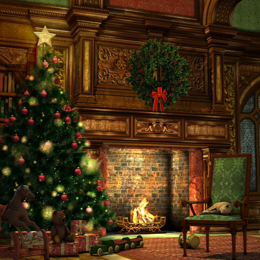 Free download wallpaper Christmas, Holiday, Fireplace, Christmas Ornaments, Christmas Lights on your PC desktop