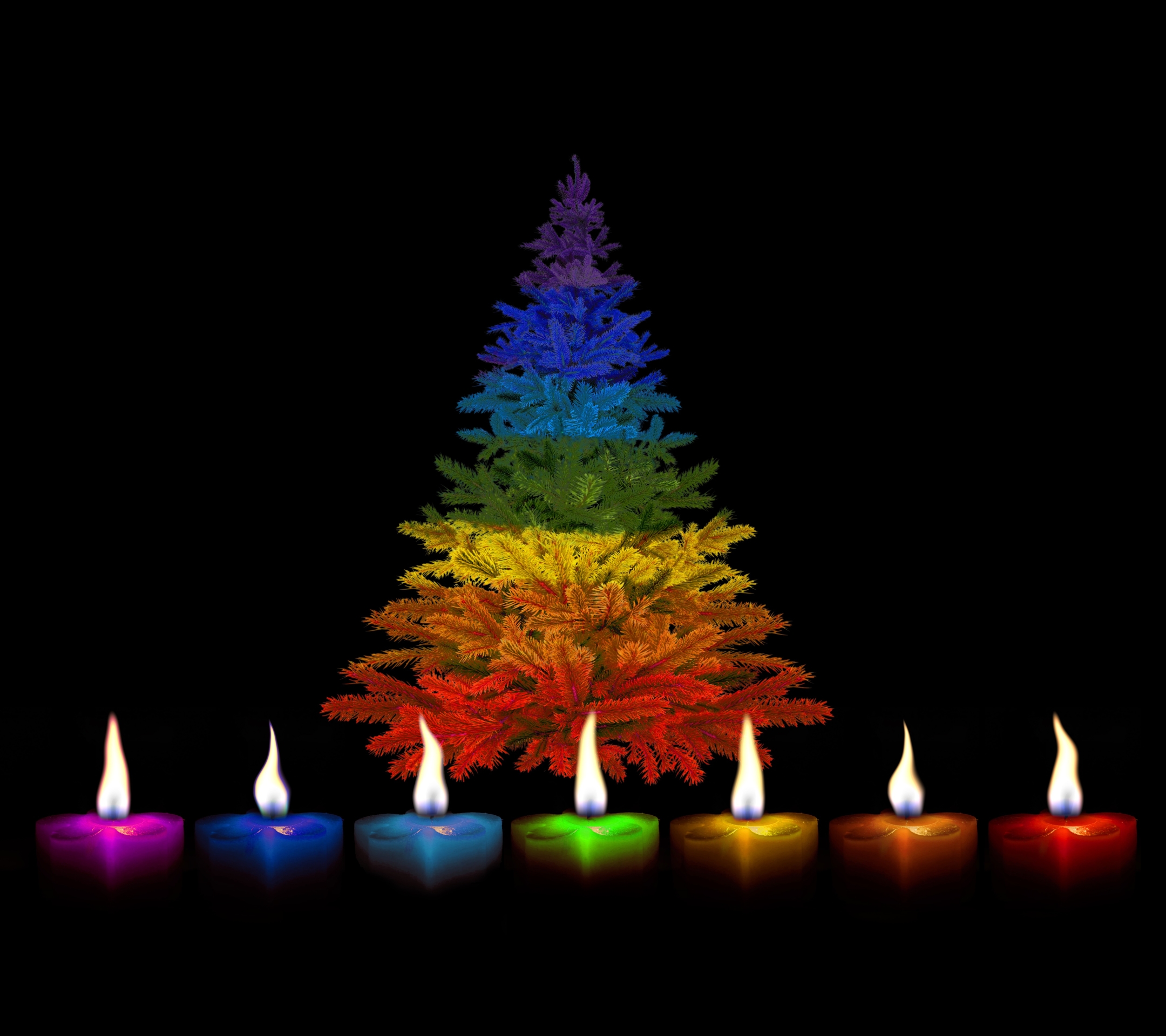 Laden Sie das Feiertage, Weihnachten, Flamme, Farben, Bunt, Weihnachtsbaum, Kerze-Bild kostenlos auf Ihren PC-Desktop herunter