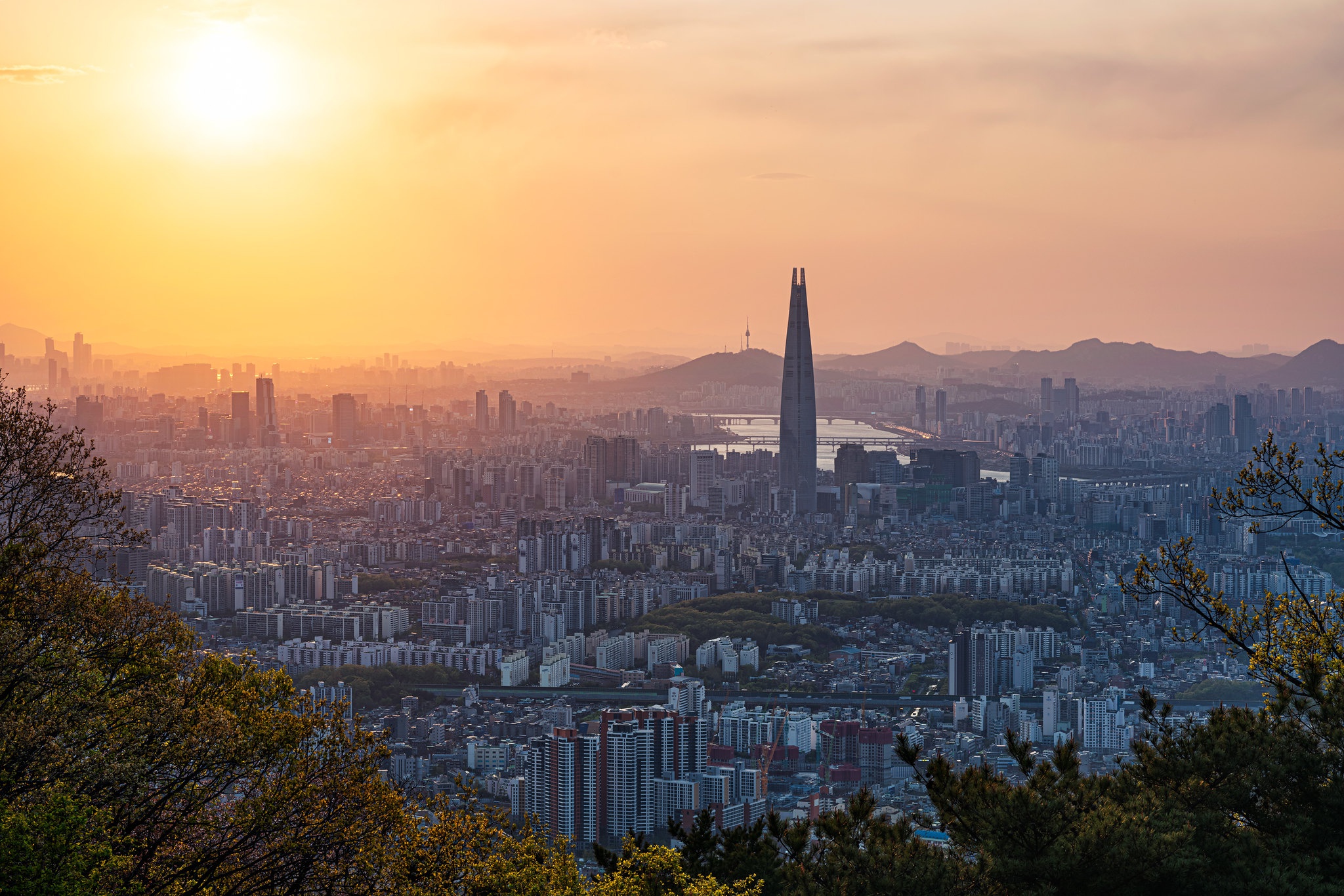 無料モバイル壁紙都市, 日没, 超高層ビル, ソウル, 韓国, マンメイド, 街並みをダウンロードします。