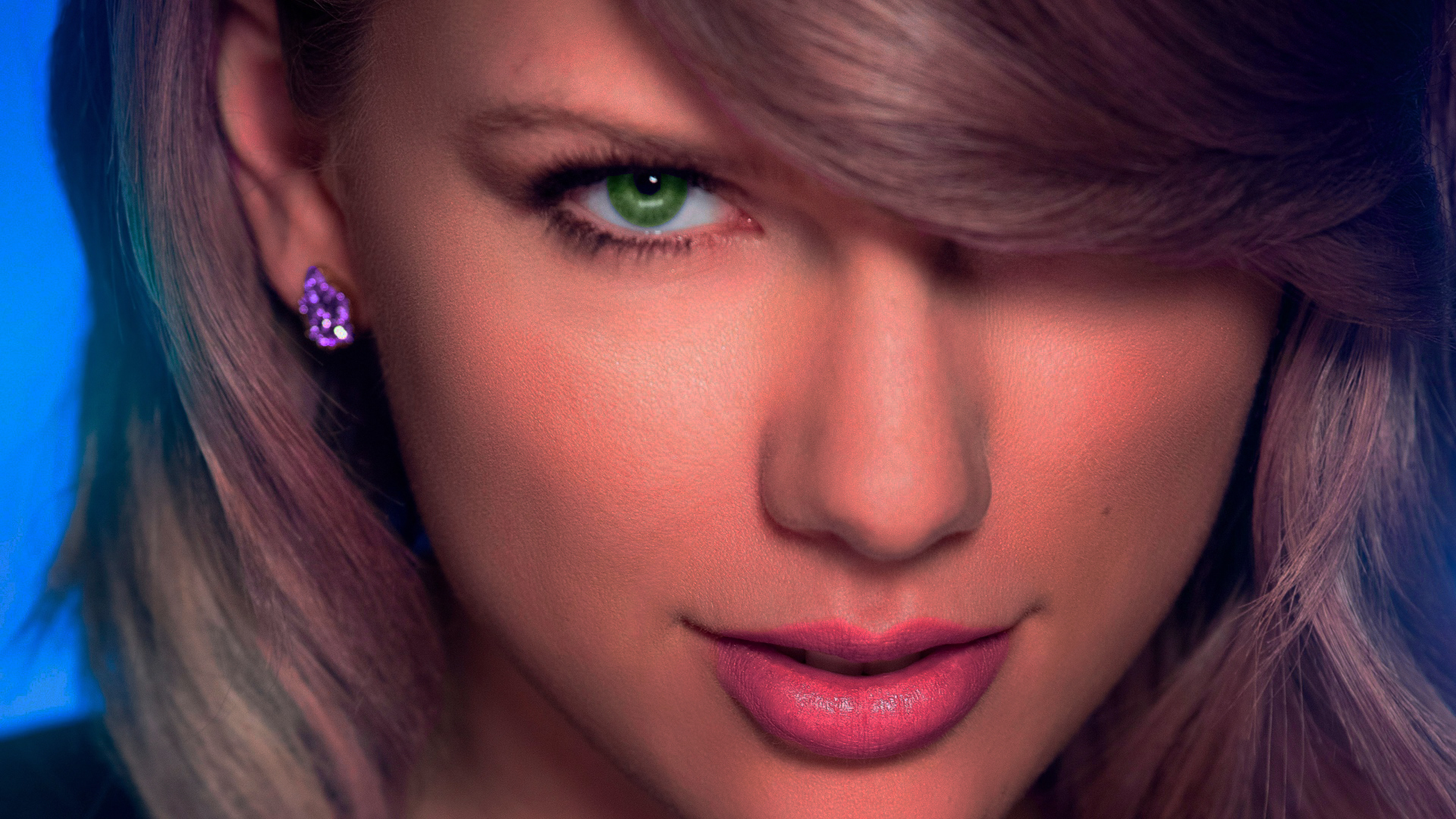 Laden Sie das Musik, Photoshop, Sänger, Grüne Augen, Pinkes Haar, Taylor Swift, Lippenstift-Bild kostenlos auf Ihren PC-Desktop herunter