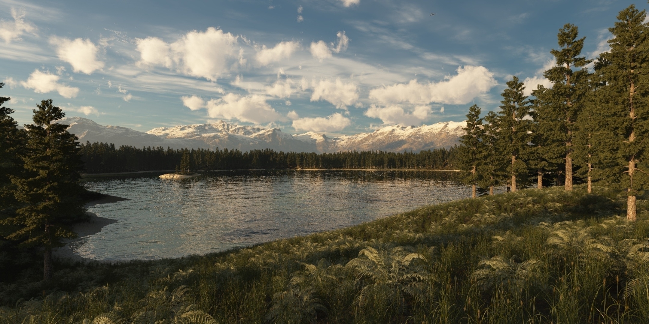 PCデスクトップに湖, 自然, 草, スカイ画像を無料でダウンロード
