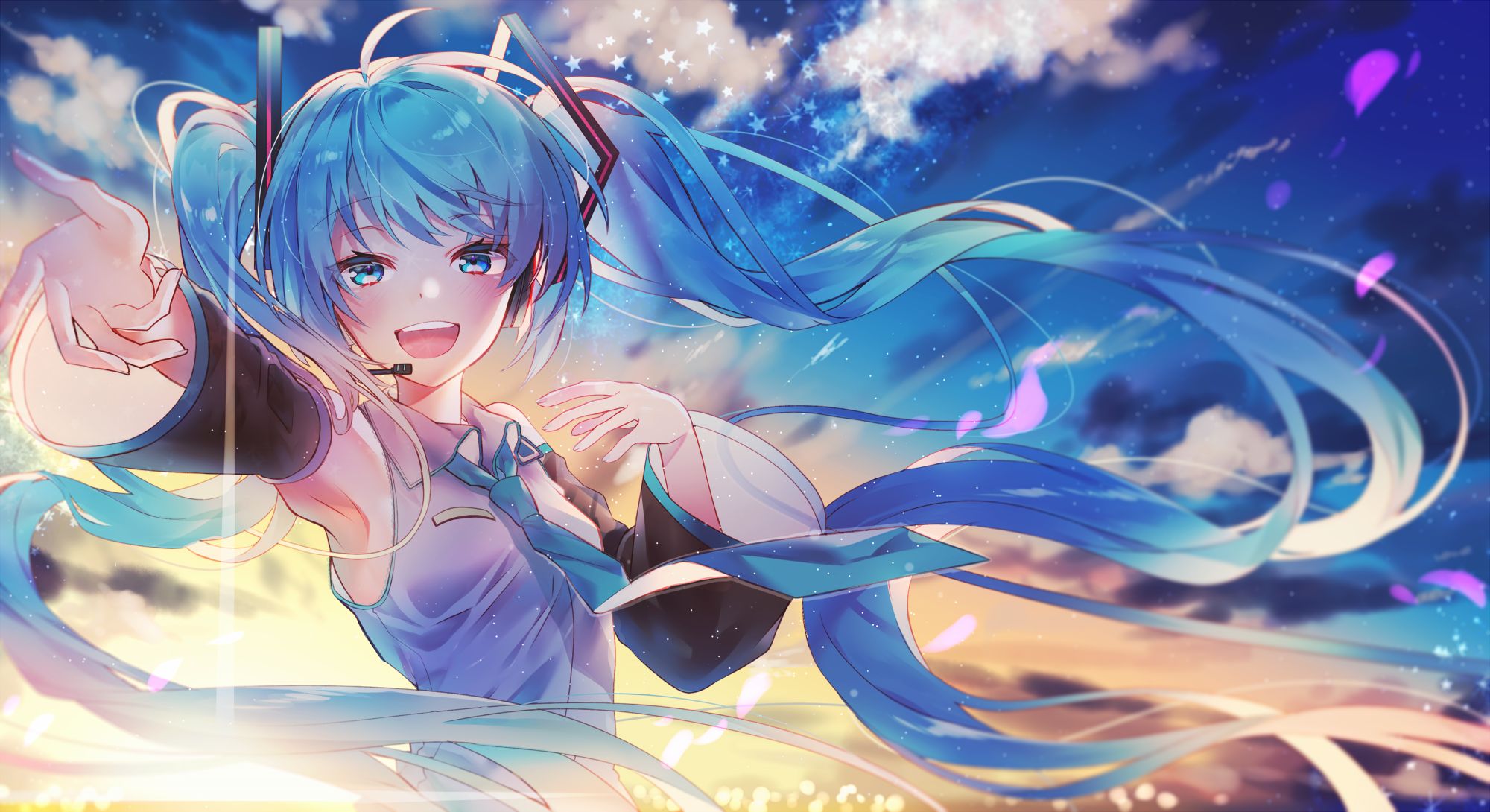 Download mobile wallpaper Anime, Smile, Vocaloid, Blue Eyes, Blush, Blue Hair, Hatsune Miku, Long Hair, Twintails for free.