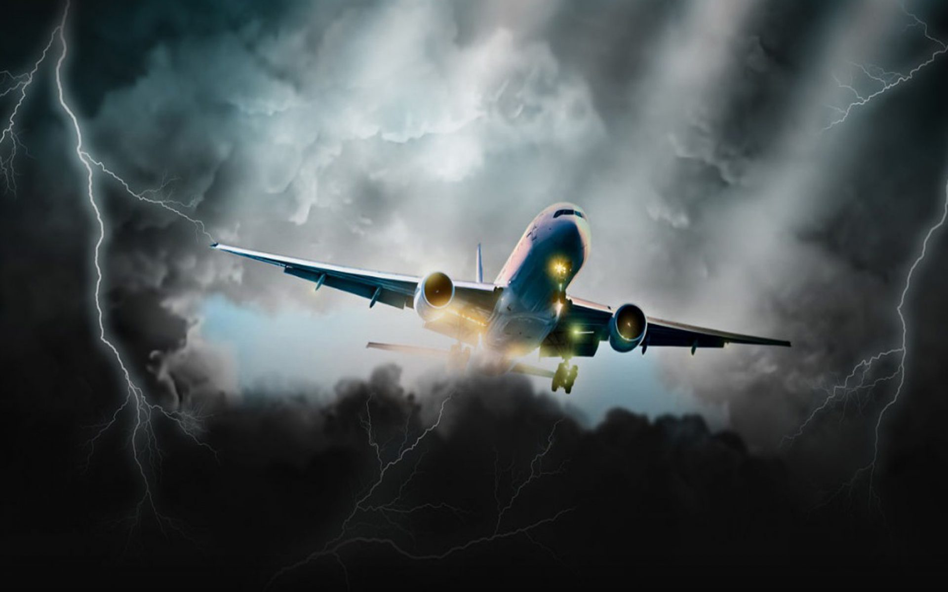 Free download wallpaper Lightning, Dark, Airplane, Storm, Cloud, Vehicle, Vehicles on your PC desktop