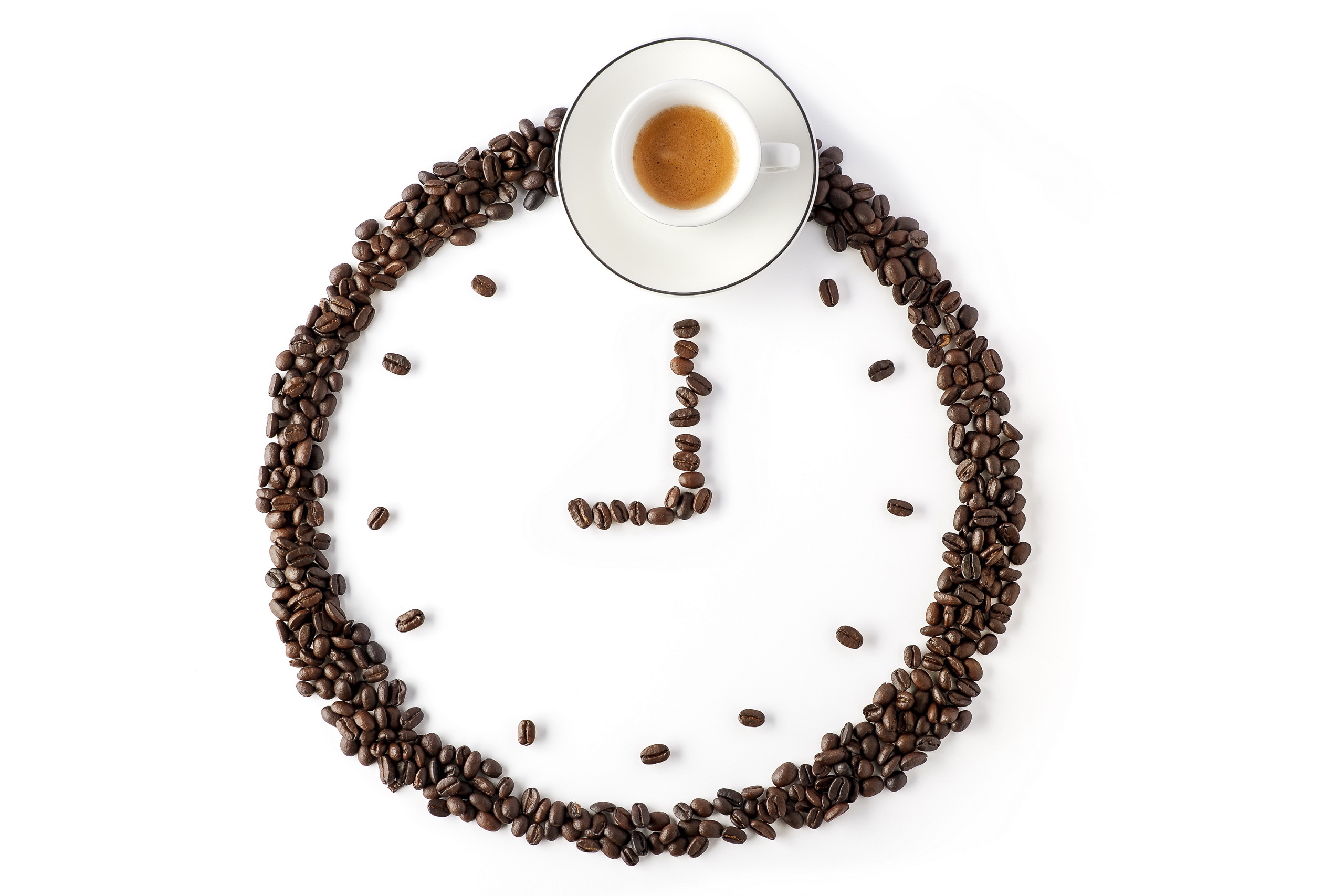 Download mobile wallpaper Food, Clock, Coffee, Cup, Coffee Beans for free.