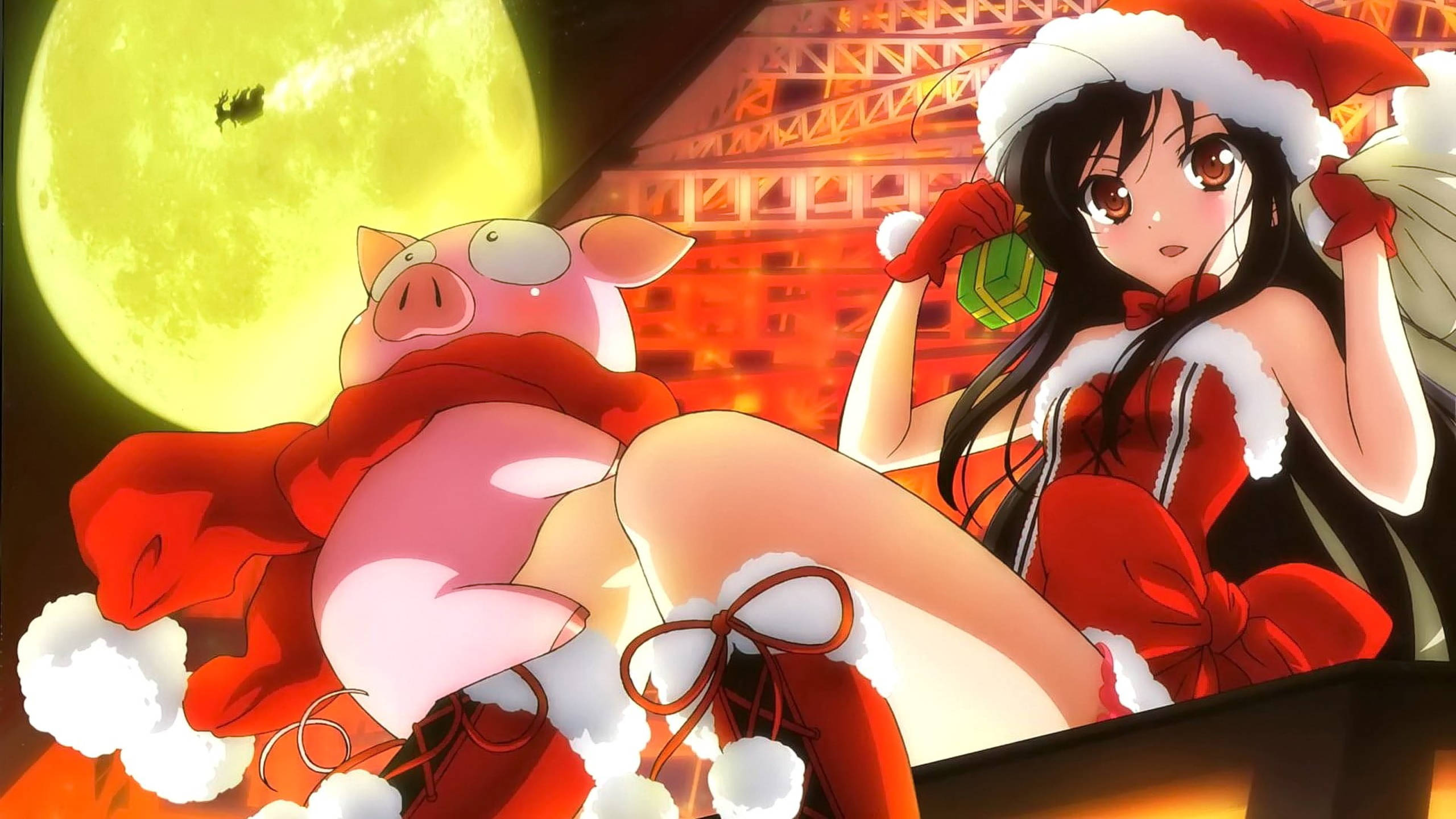 Free download wallpaper Anime, Christmas, Pig, Accel World on your PC desktop