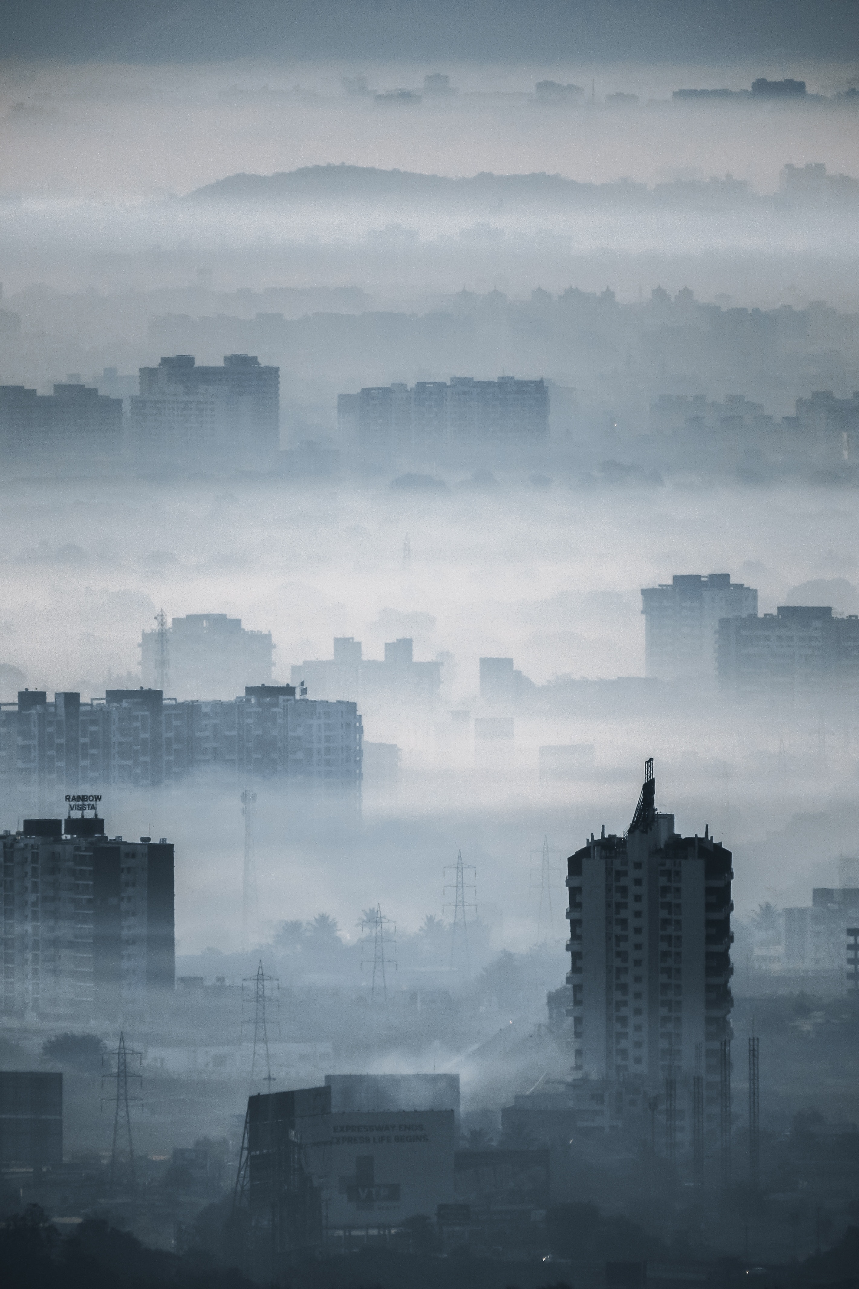 Free download wallpaper City, Building, View From Above, Cities, Fog, Illusion on your PC desktop
