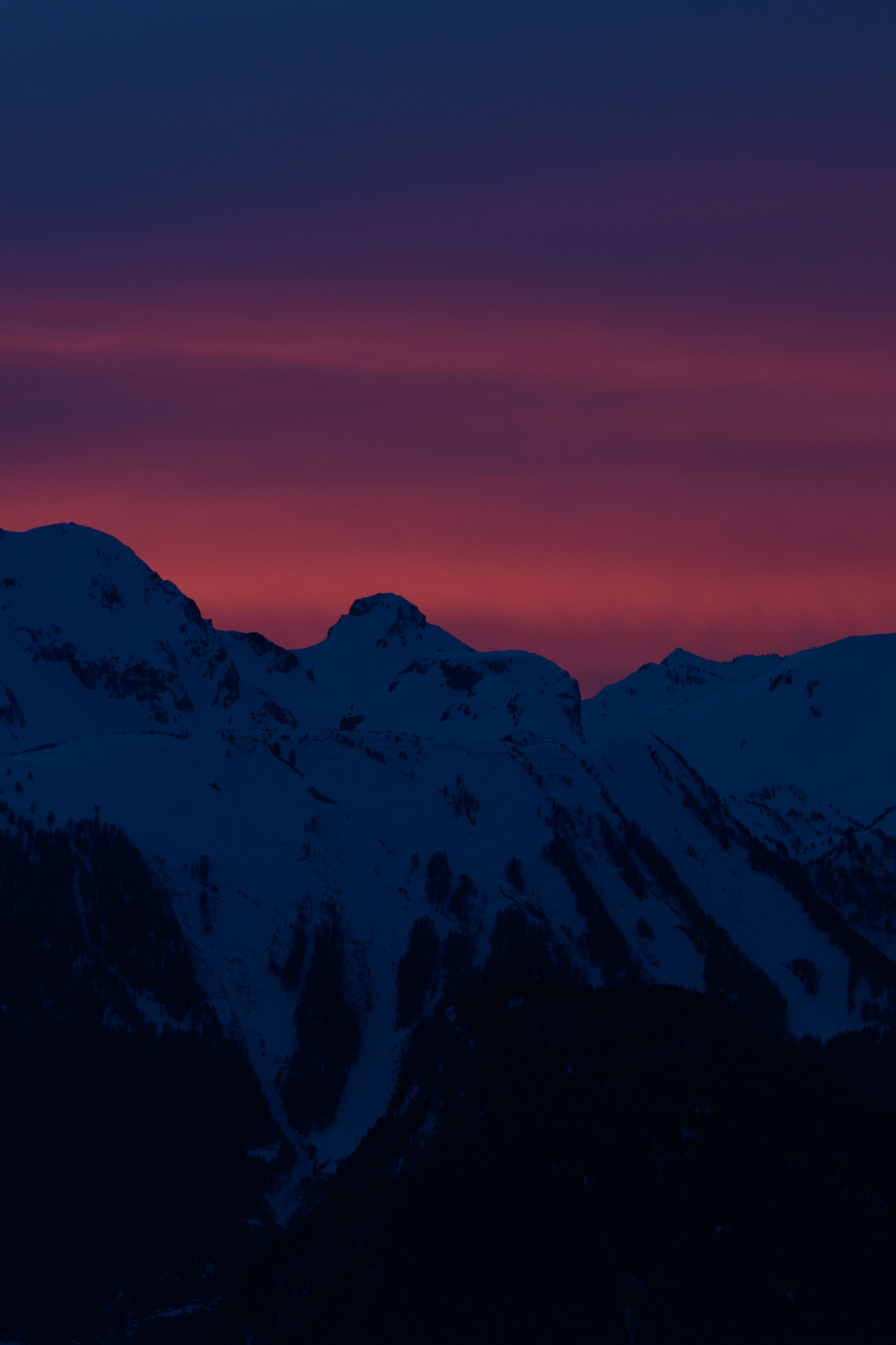 snow covered, dark, nature, sunset, mountains, night, vertex, top, snowbound mobile wallpaper
