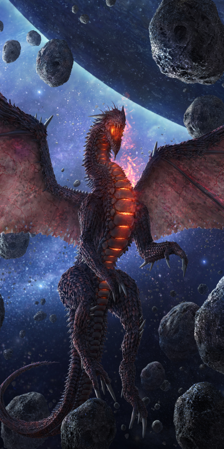Download mobile wallpaper Fantasy, Space, Dragon, Asteroid for free.