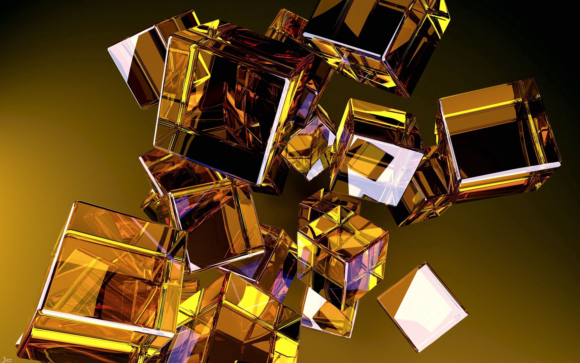 cube, form, gold, abstract, flight, glass cellphone